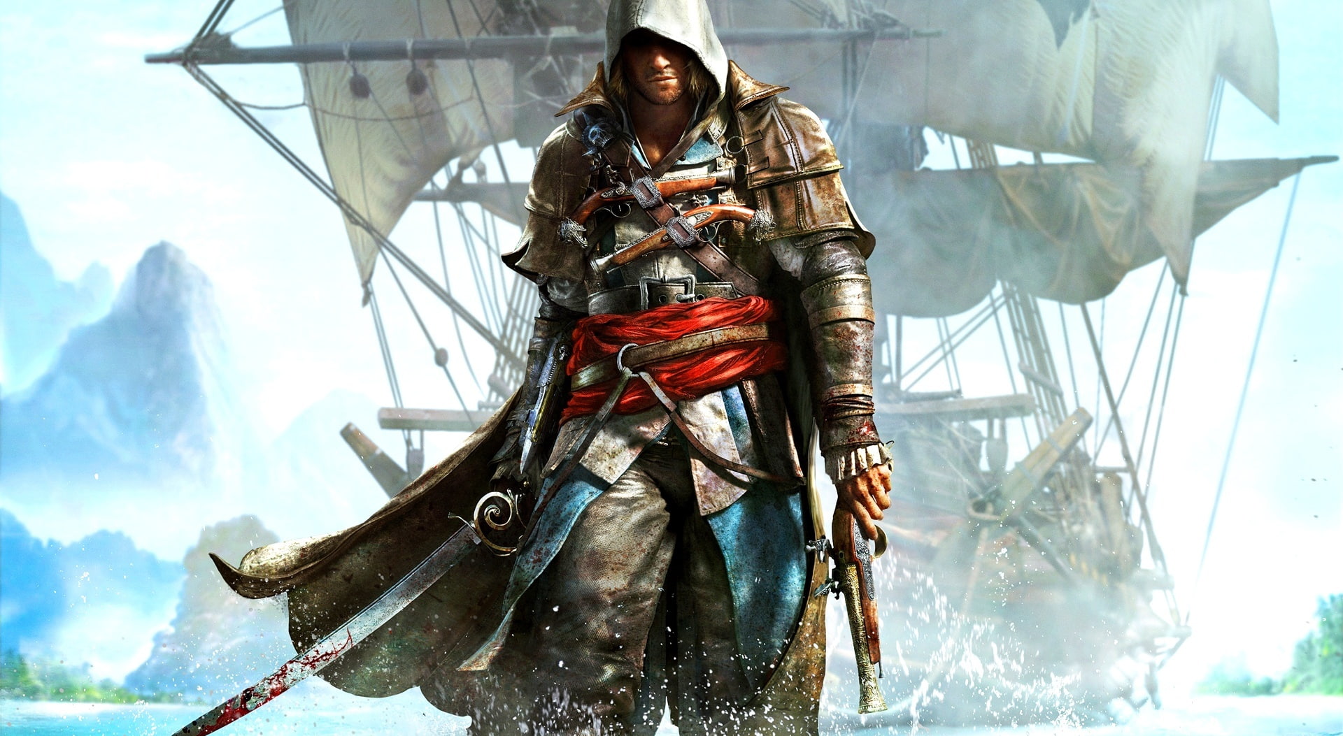 Assassins Creed IV Black Flag, man with brown cape and sword wallpaper