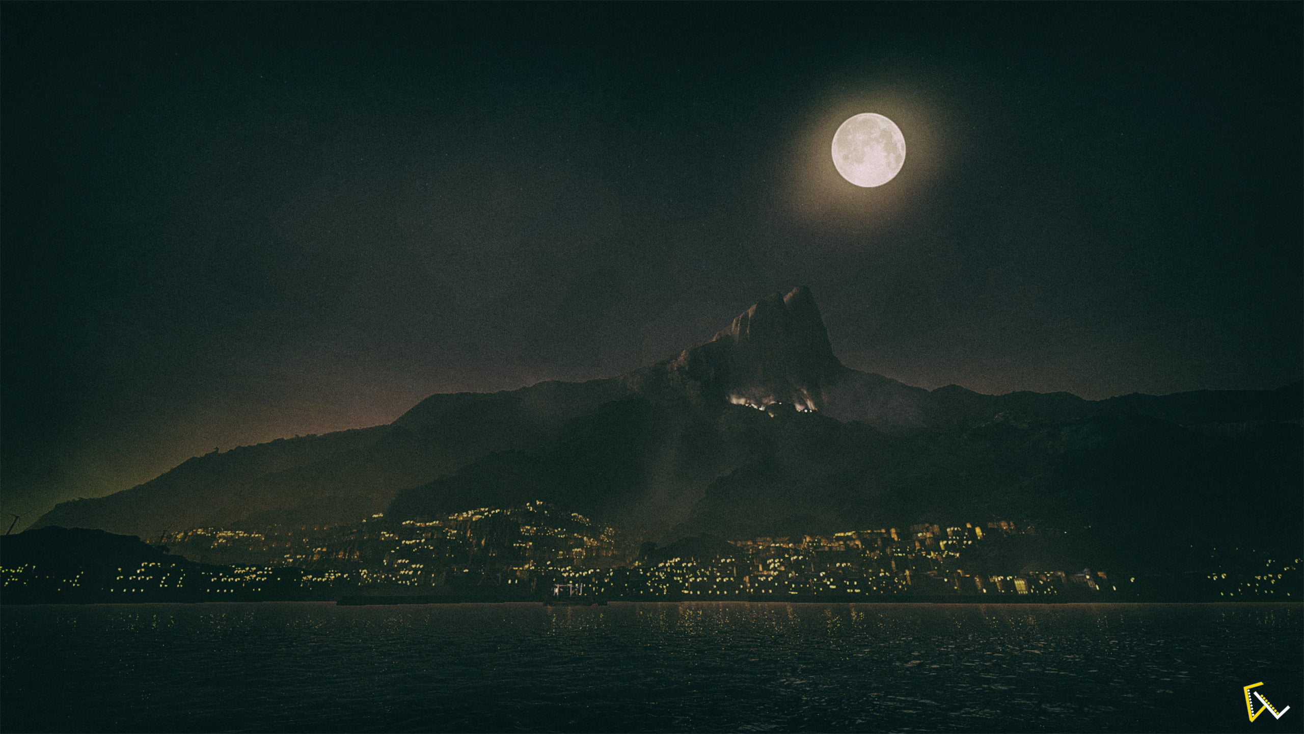 mountain and city under moonlight, dishonored 2, video games