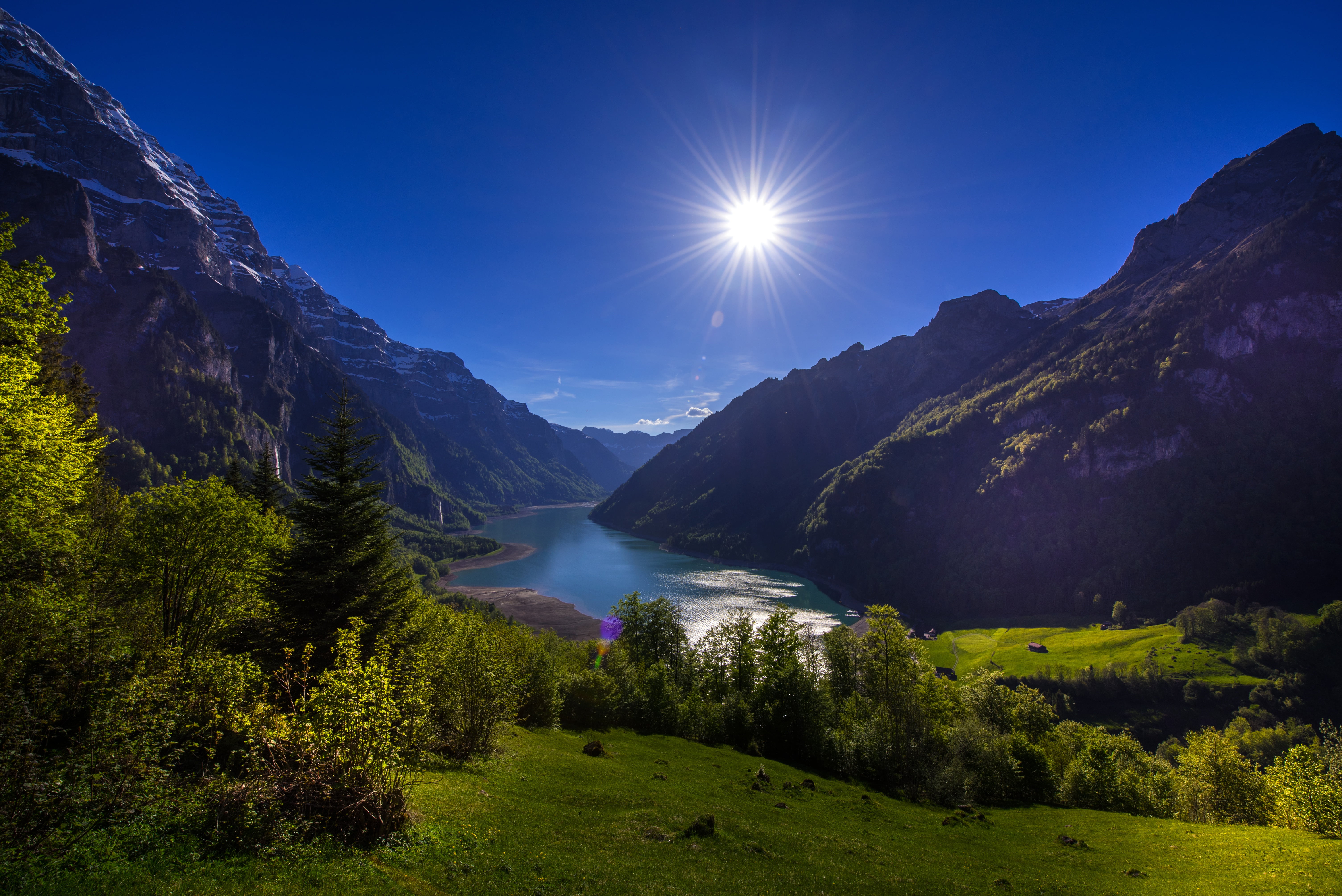 mountains, lake, Switzerland, Alps, Klöntalersee, Klontalersee
