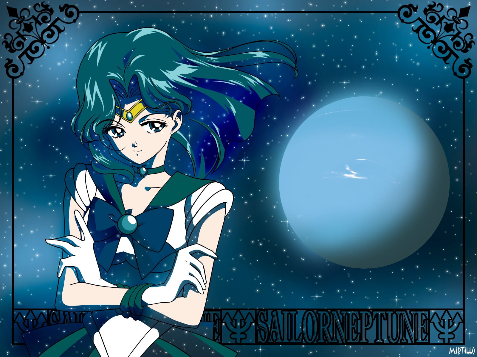 green haired female anime character, kaiou michiru, sailor moon
