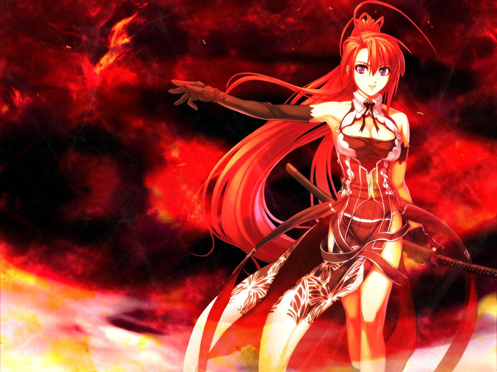 Free download | HD wallpaper: anime, girl, red, hair, sword, background ...