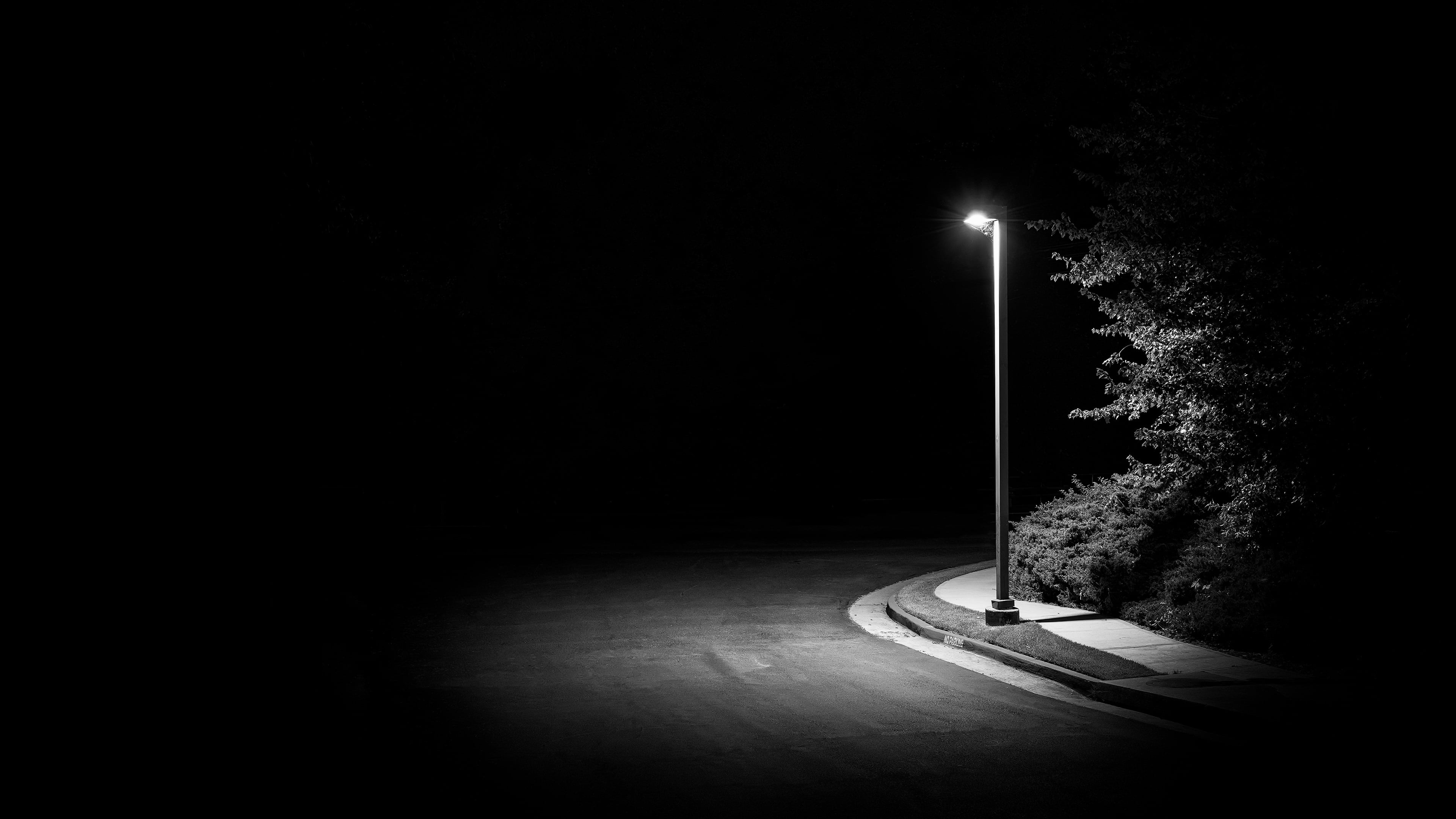 dark, night, minimalism, monochrome, street, street light, simple background