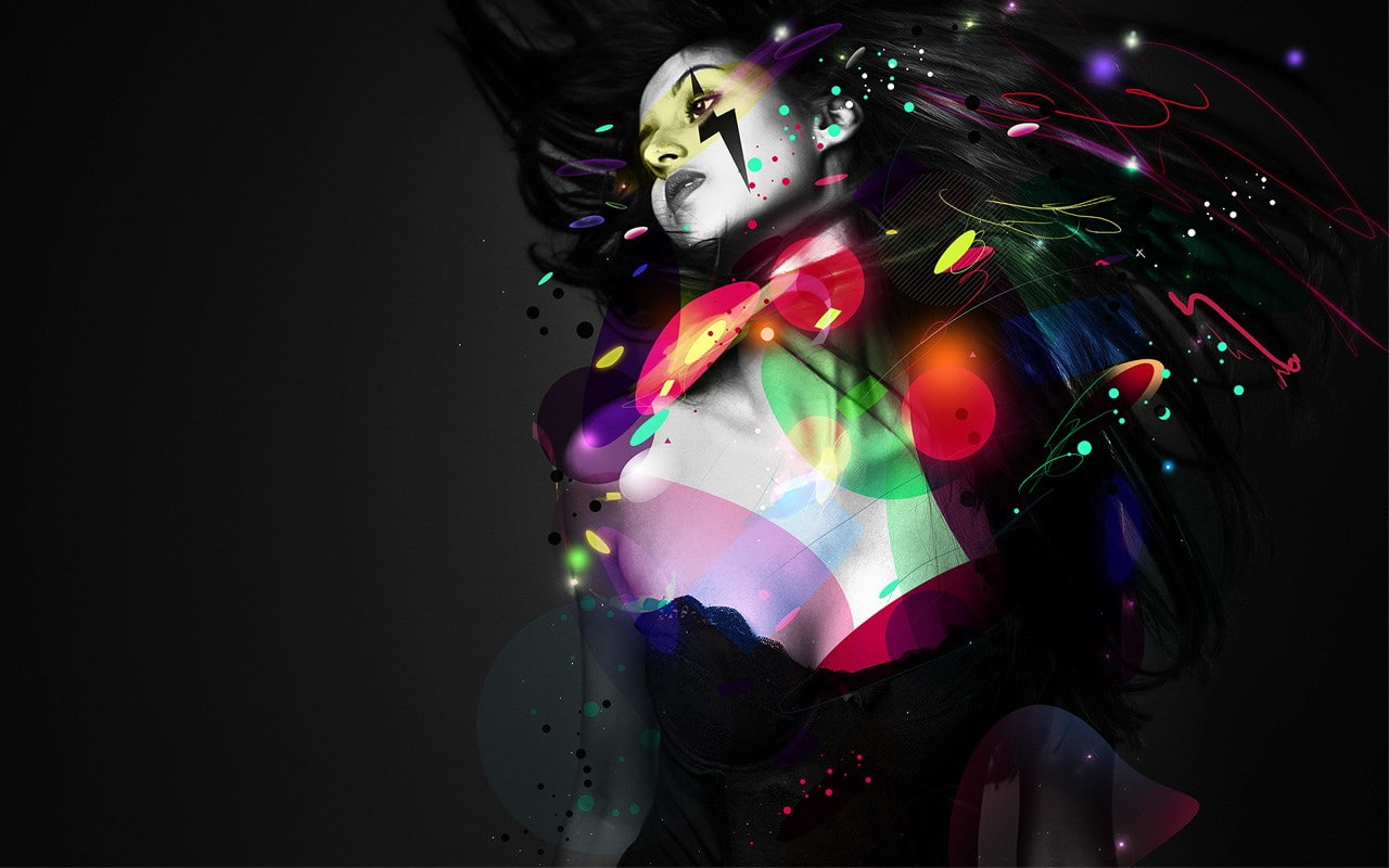 human, multi colored, studio shot, fashion, black background