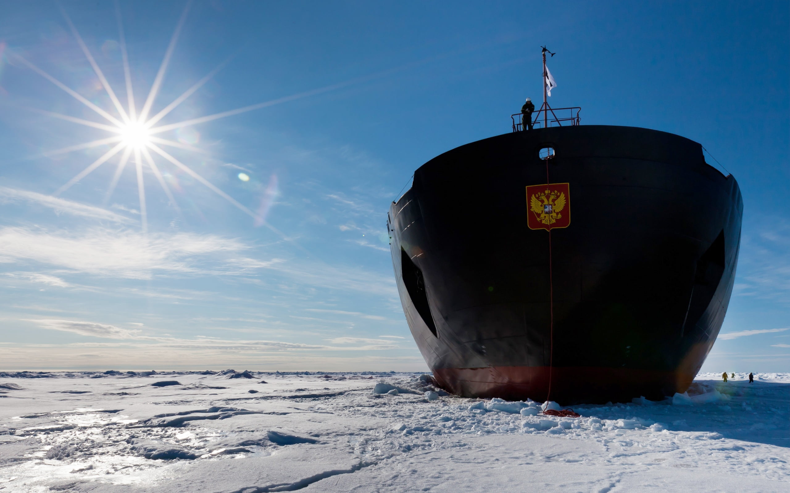 black and red cargo ship, The sun, The sky, Sea, Ice, Day, Icebreaker