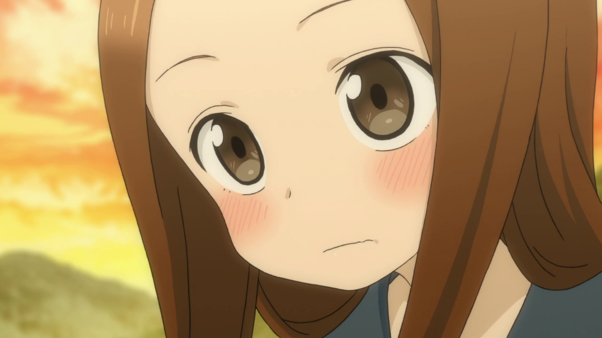 Takagi-san, anime girls, brown eyes, face, brunette, transportation
