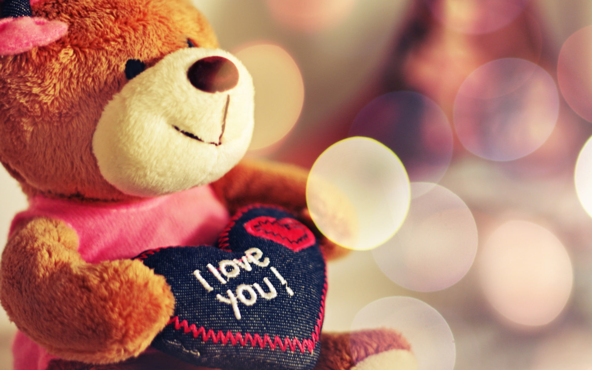 Toy teddy bear heart, brown, pink, and white i love you! teddy bear