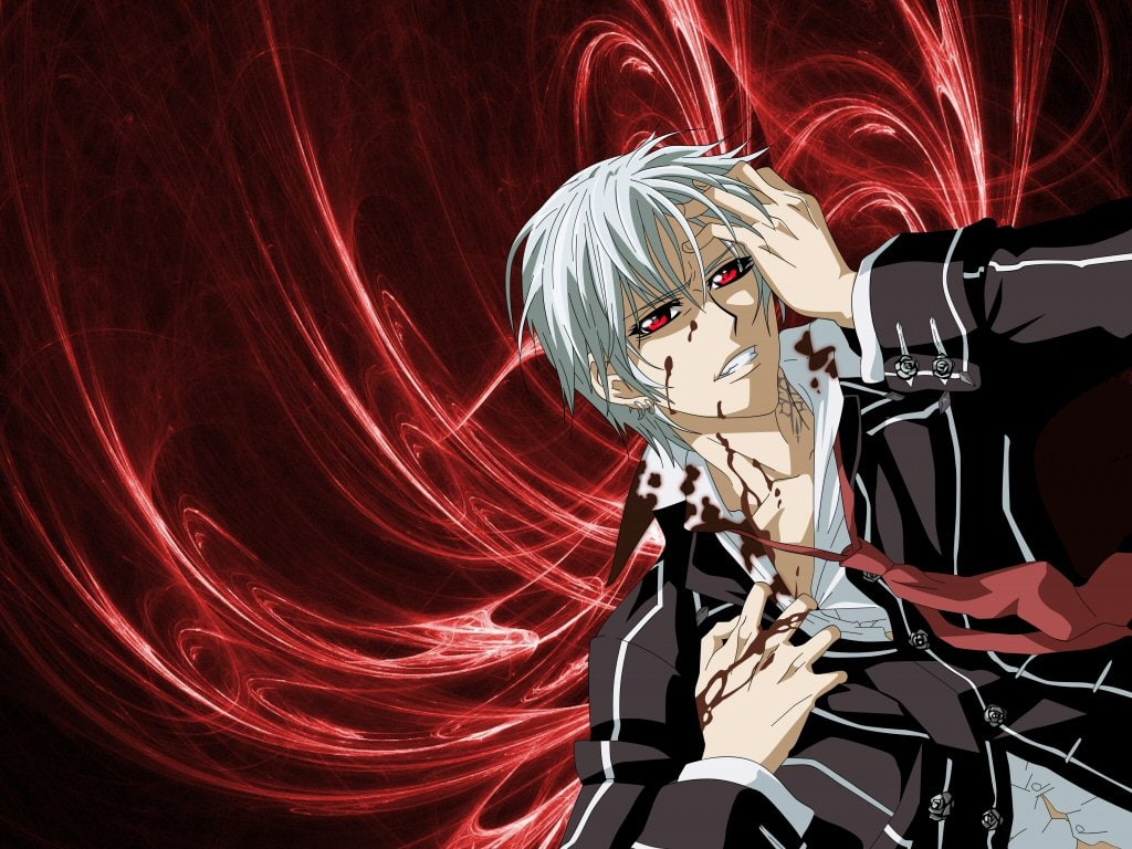 tie red eyes vampire knight anime boys white hair hands in hair 1024x768  Anime Vampire Knight HD Art
