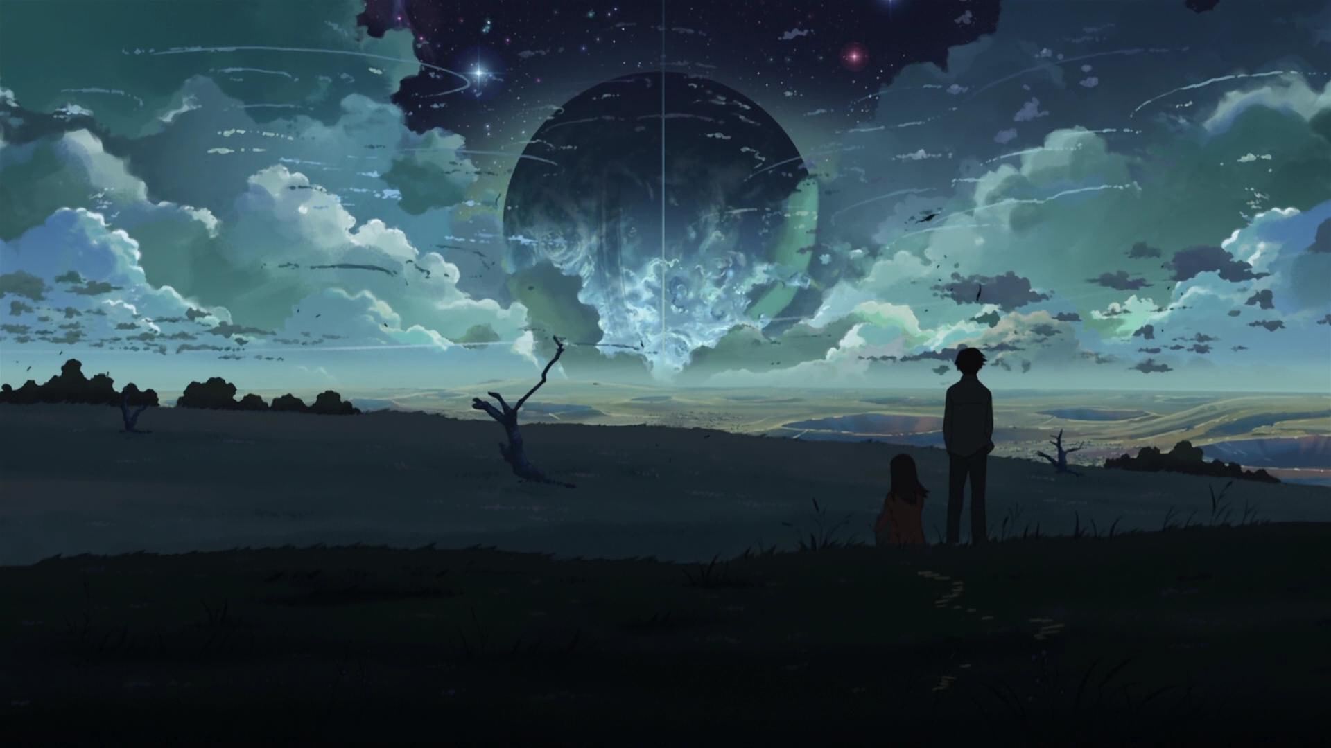 Anime, Surreal, Field, Night, Clouds, 5 Centimeters Per Second