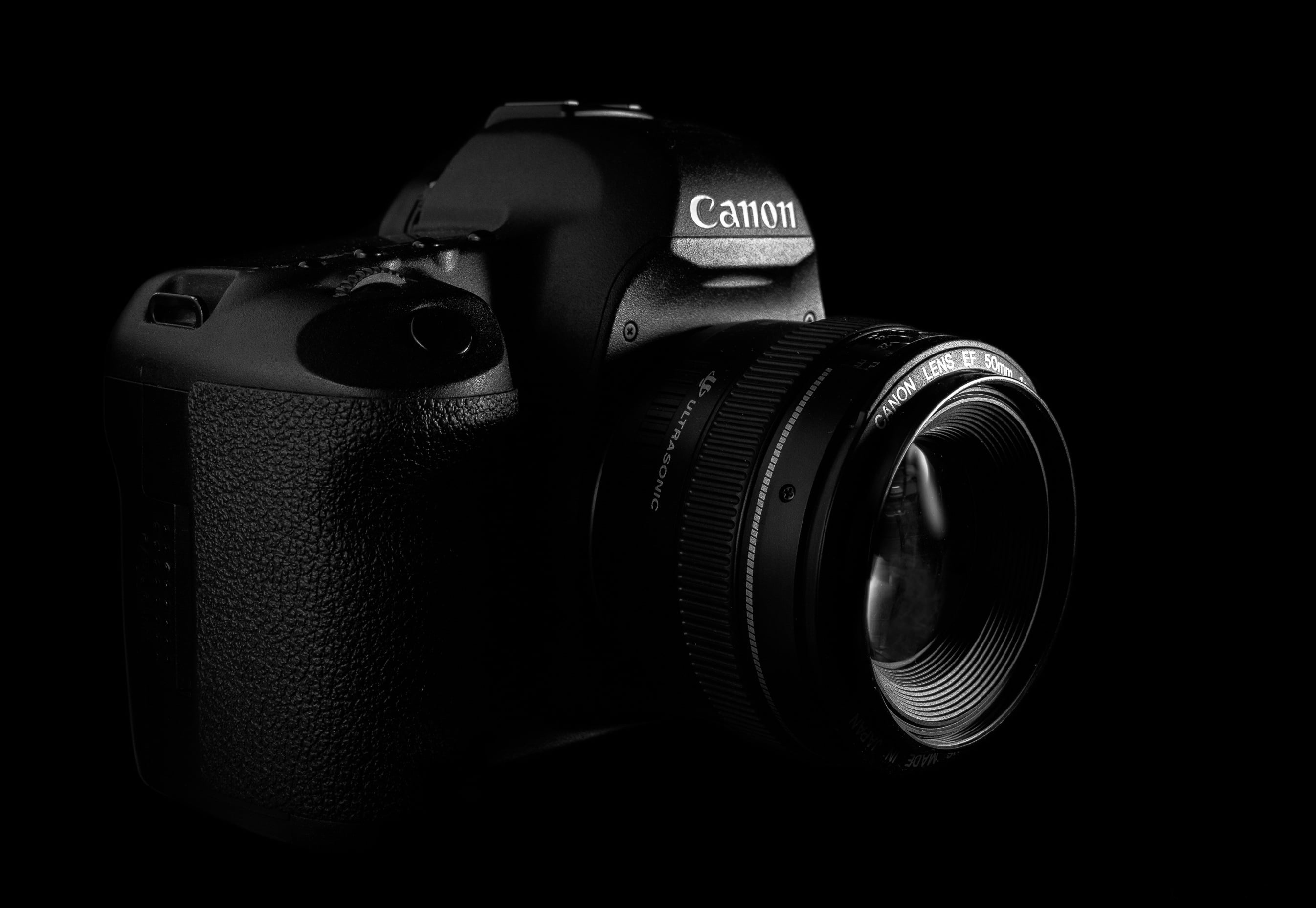 black Canon DSLR camera, Wallpaper, the camera, black background