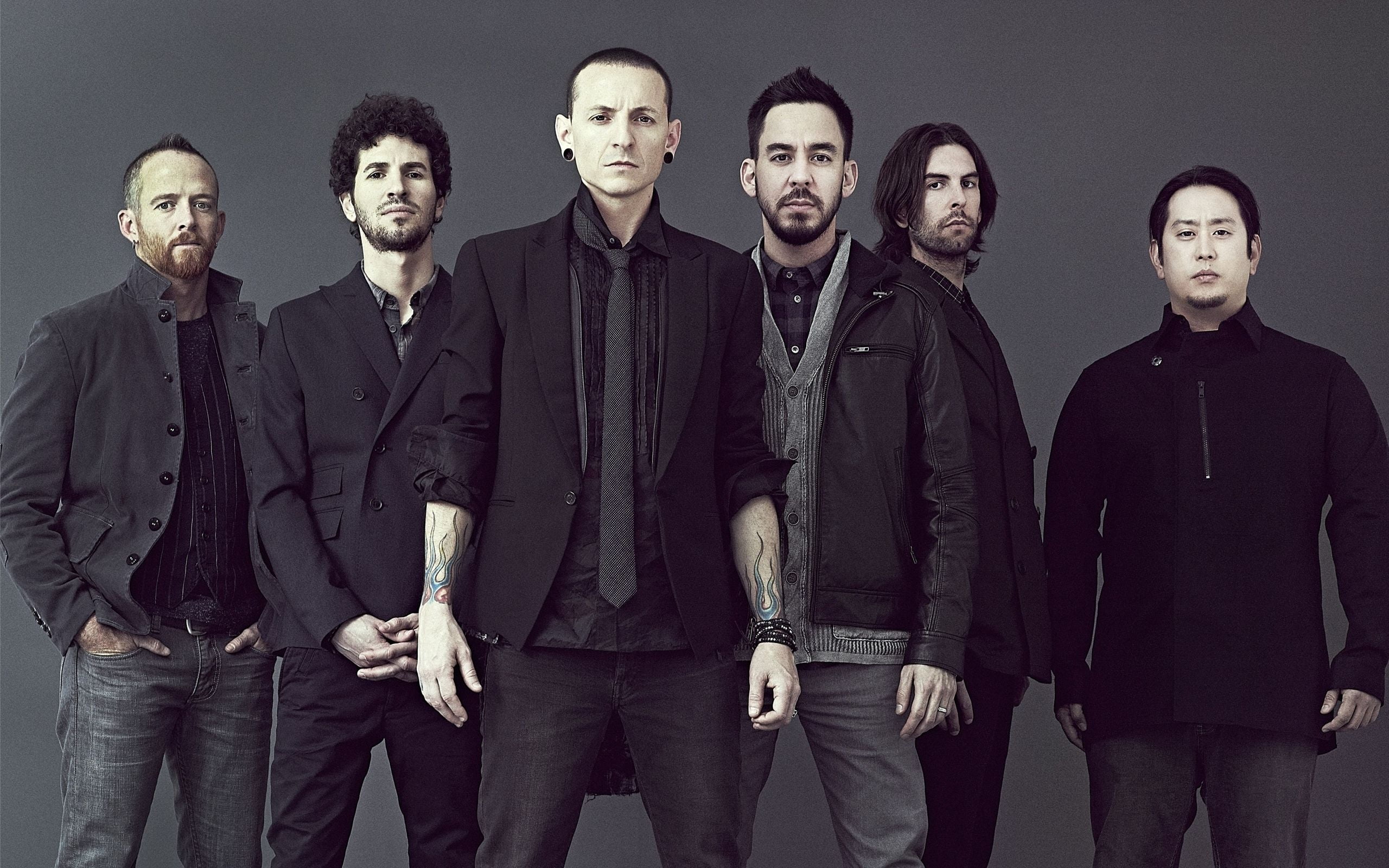 Linkin Park Living Things Album, group of men wearing black jackets