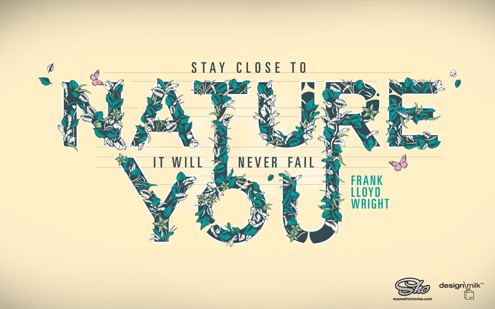 flowers, quote, plants, leaves, letter, butterfly, Frank Lloyd Wright