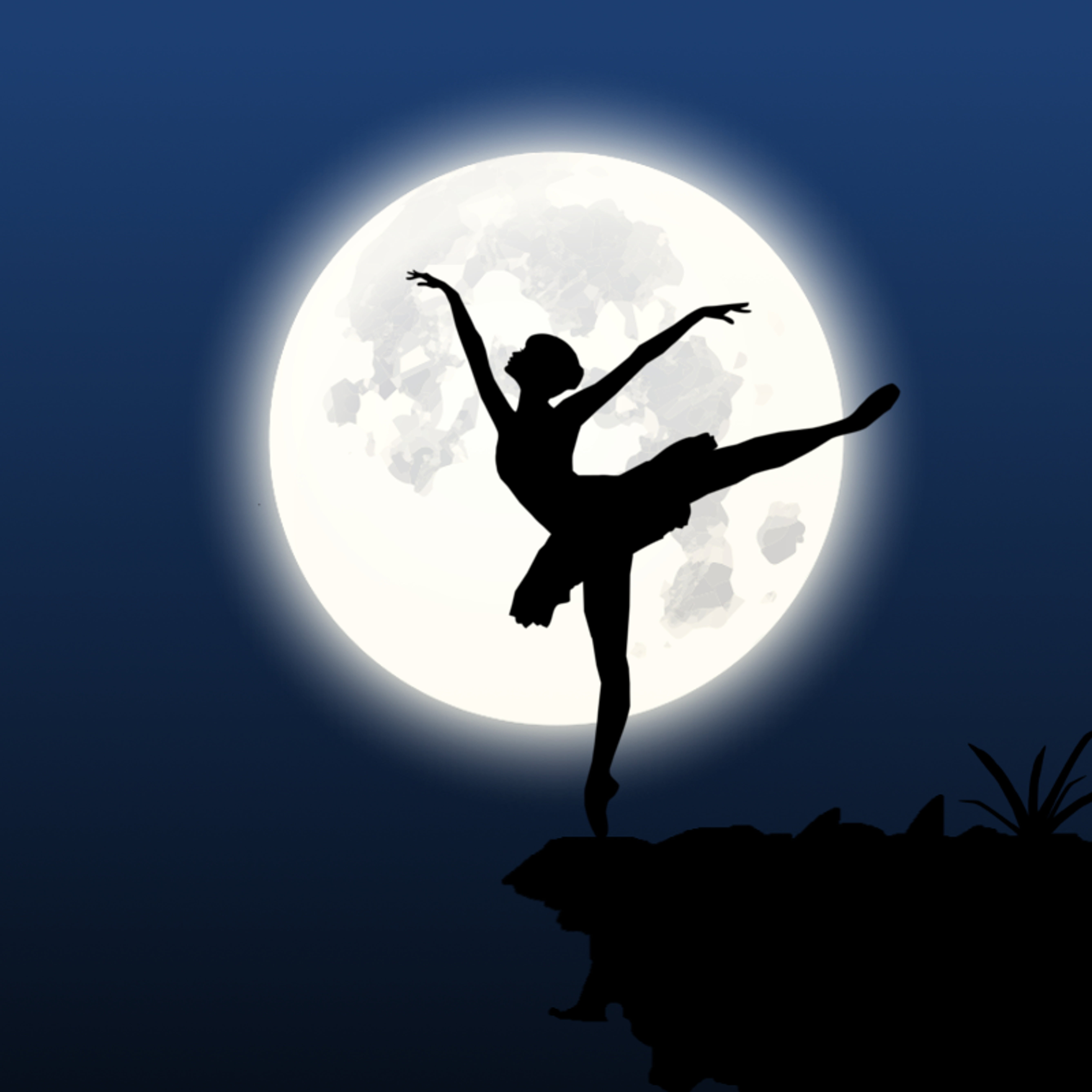 woman silhouette clip art, ballerina, moon, dance, back Lit, vector