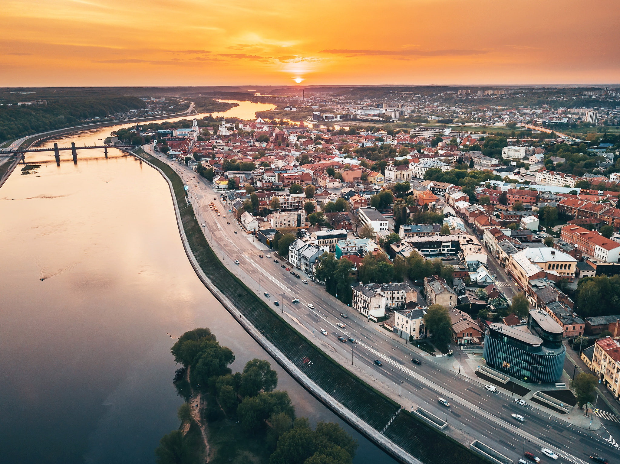 sunset, the city, Lithuania, Kaunas