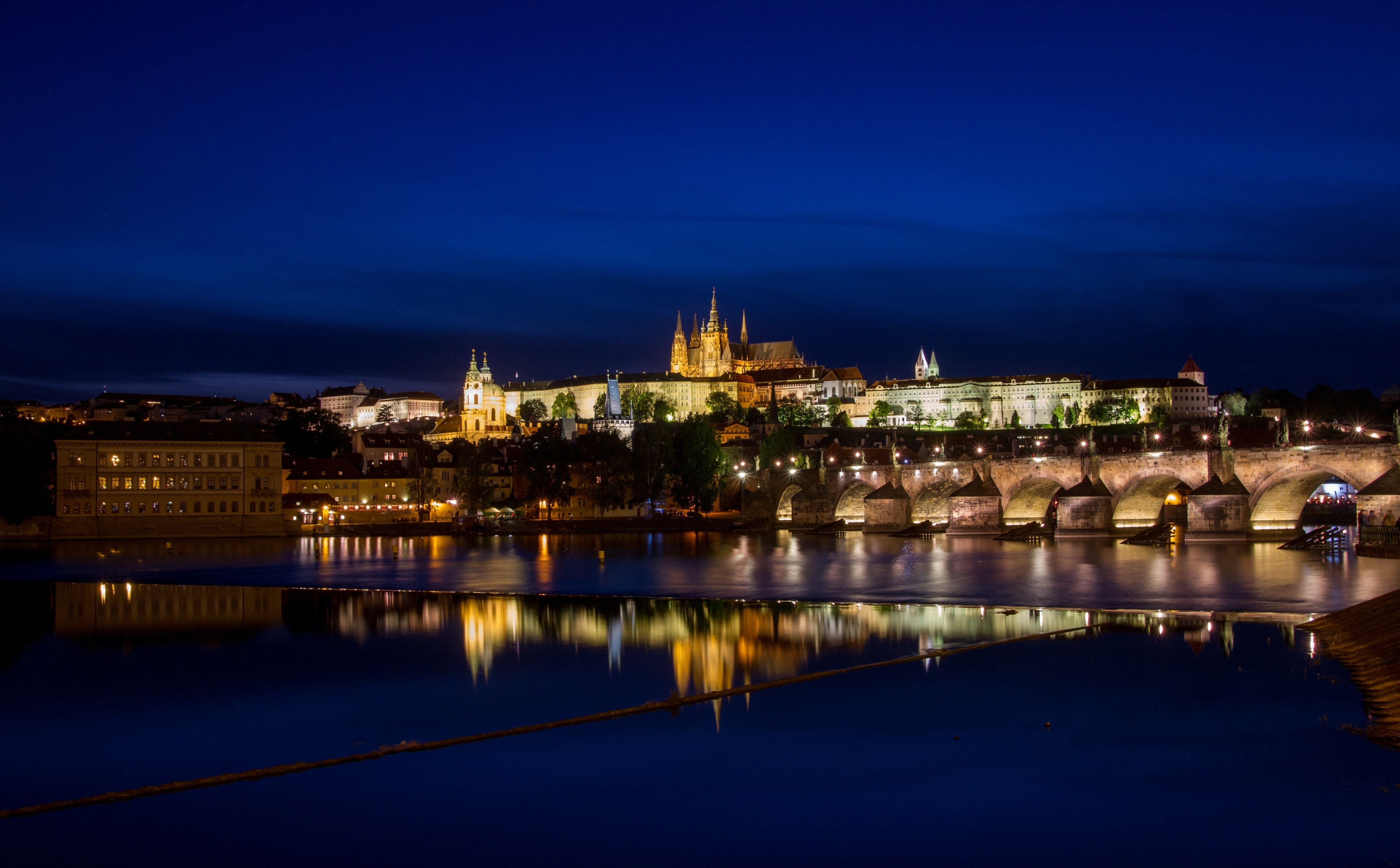 Prague by night, Czech Republic, Europe, City, Travel, River