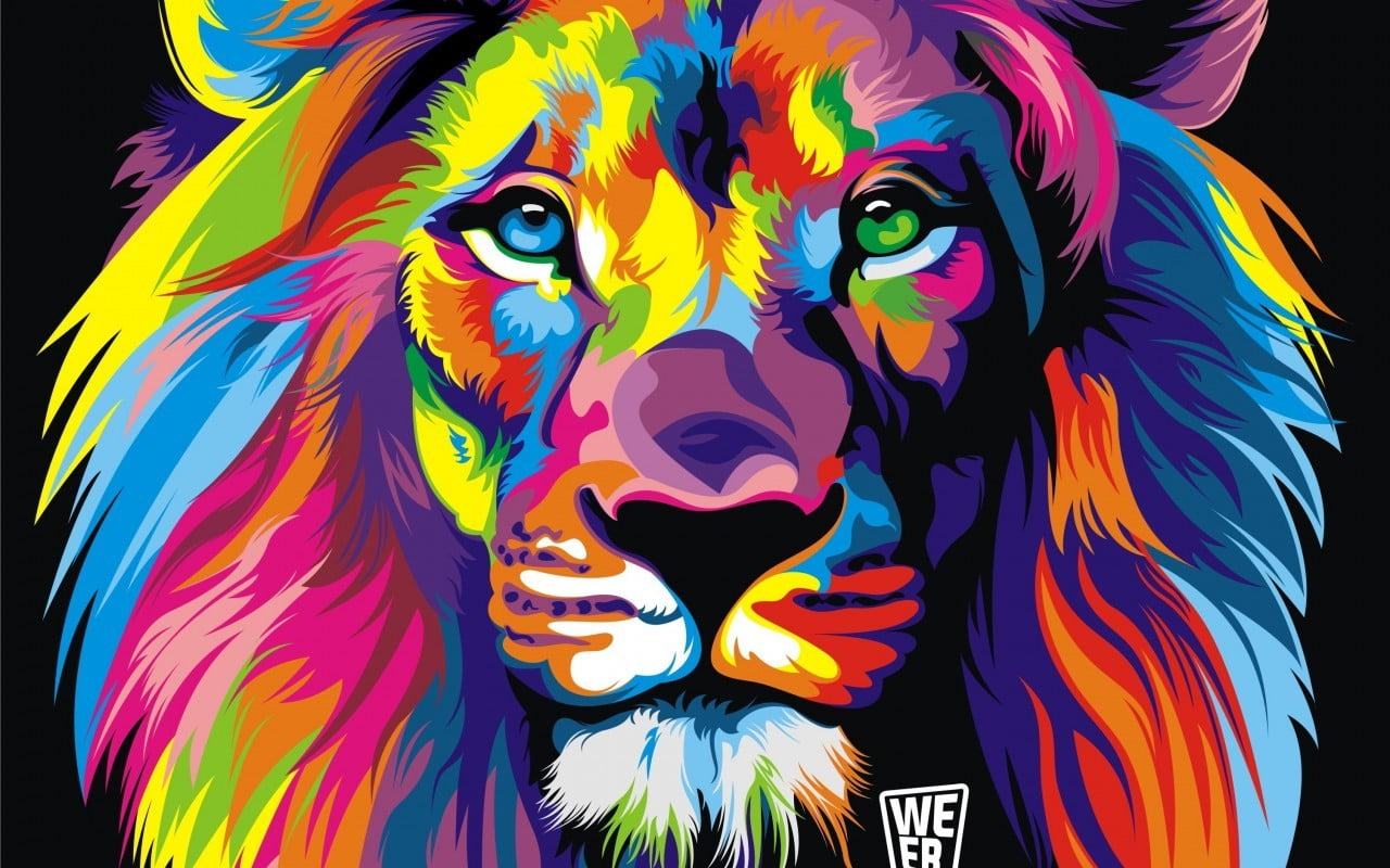 multicolored lion head wallpaper, colorful, abstract, multi colored