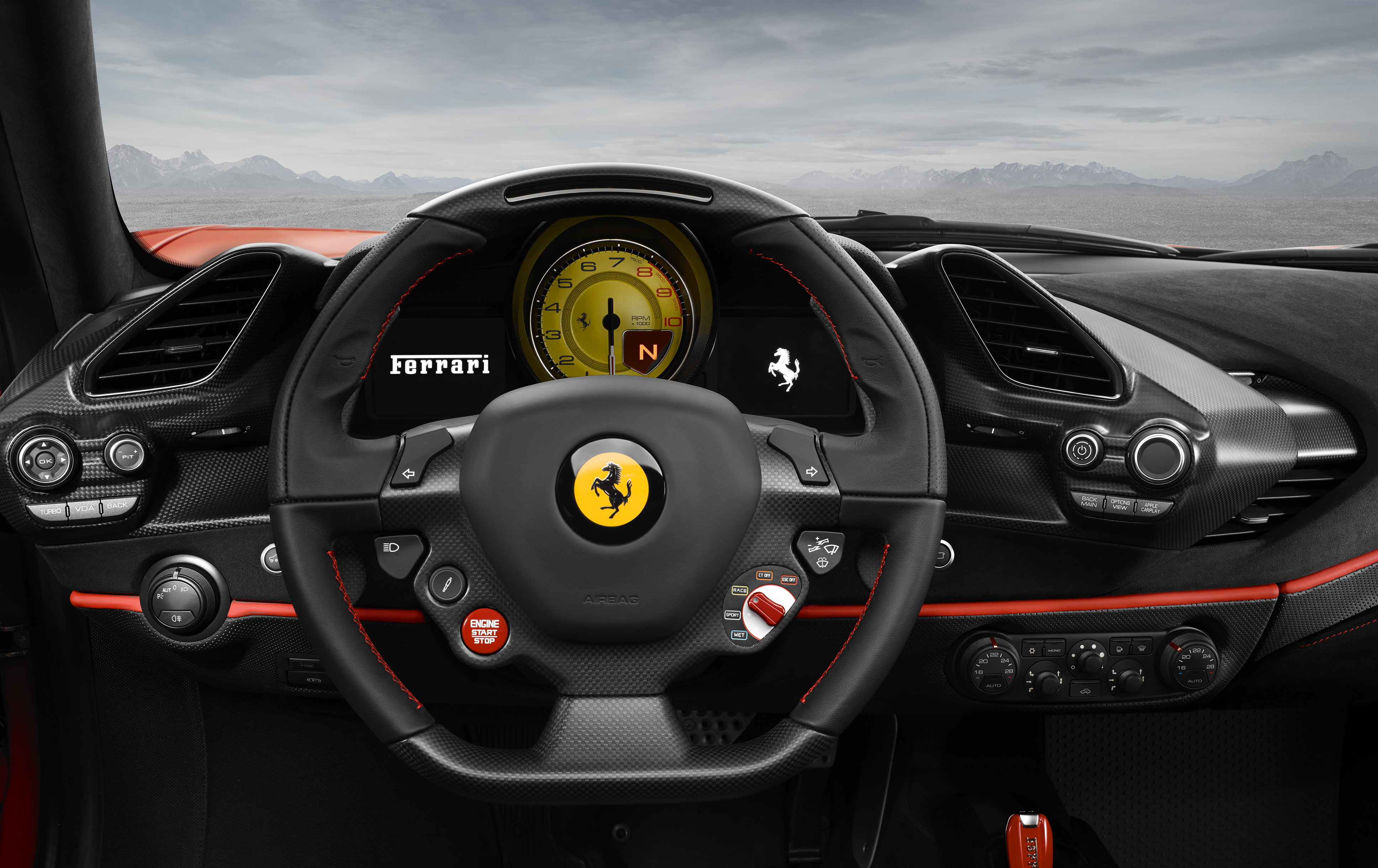 black Ferrari car steering wheel, Ferrari 488 Pista, Interior