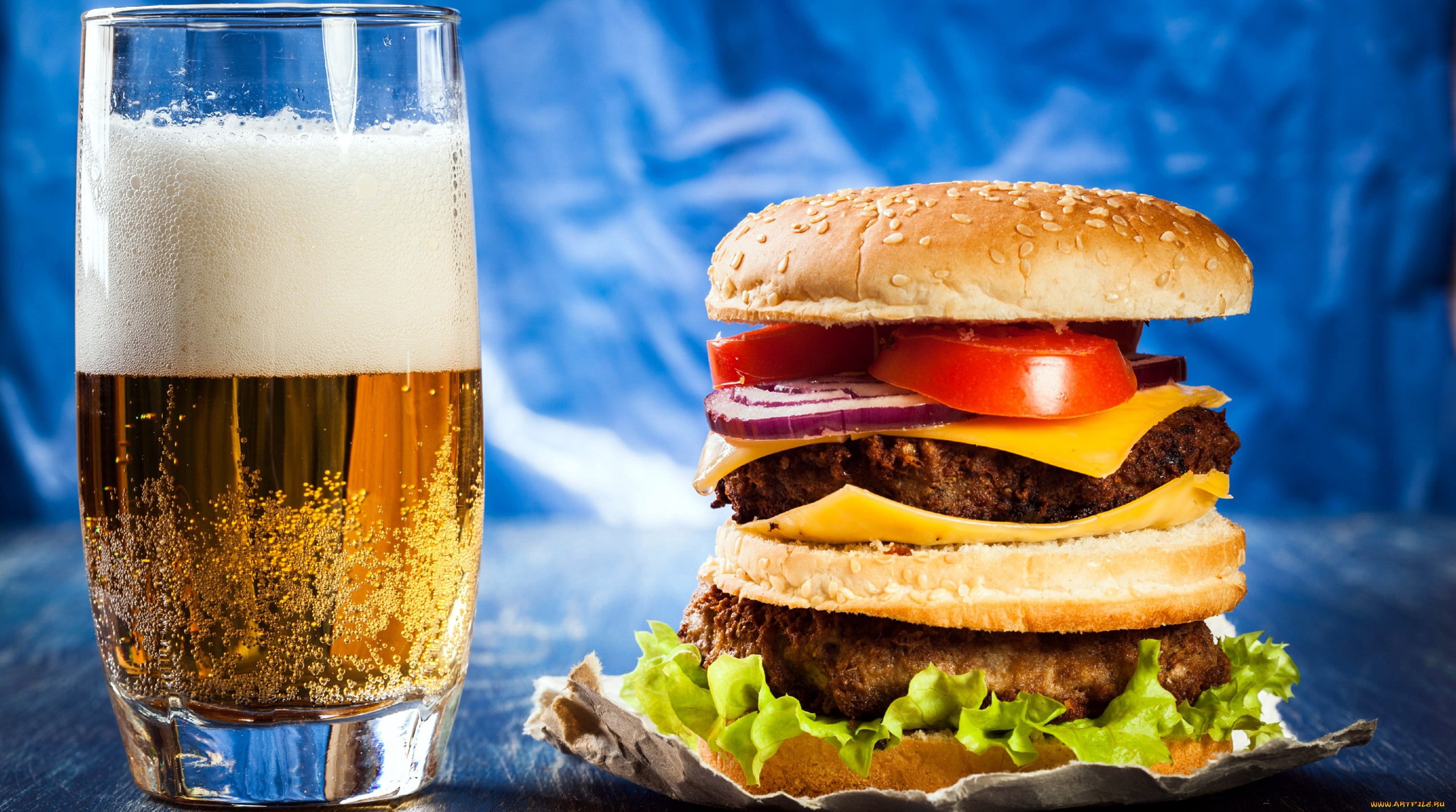 beer, food, burger, macro, blue, cyan, food and drink, unhealthy eating