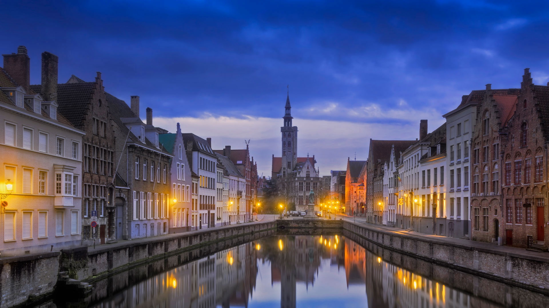 night, home, channel, Belgium, Bruges, Jan van eyck square