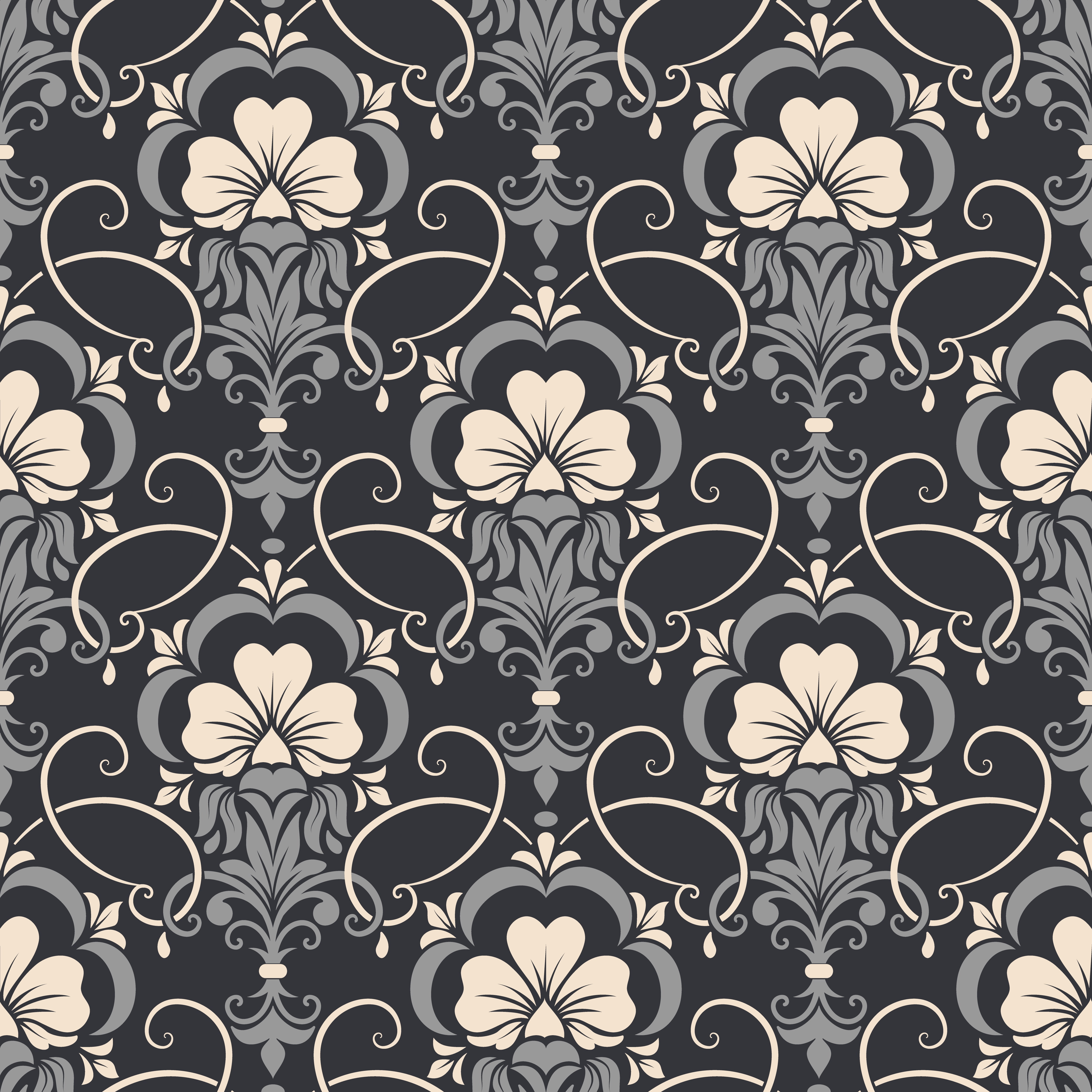 flowers, background, pattern, vector, texture, seamless, damask