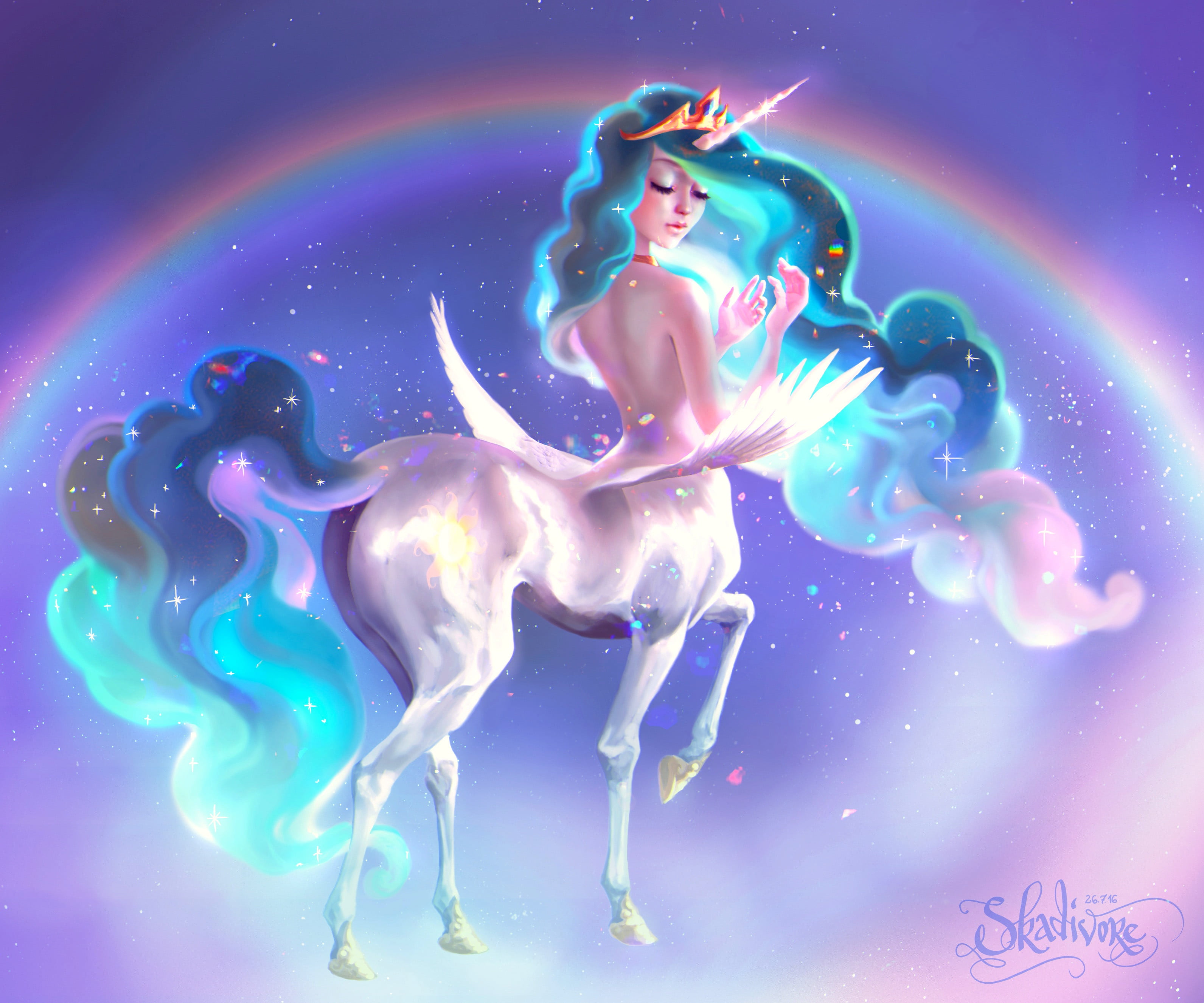 Pauline Voß, horse, rainbows, unicorn, fantasy art, long hair