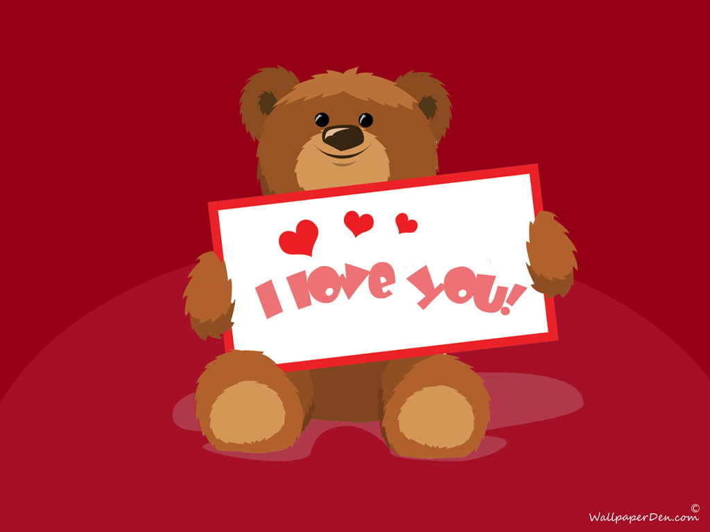 Love, Heart, Romance,Feelings, Bear, Cute, Art Design, I Love You, Red Background