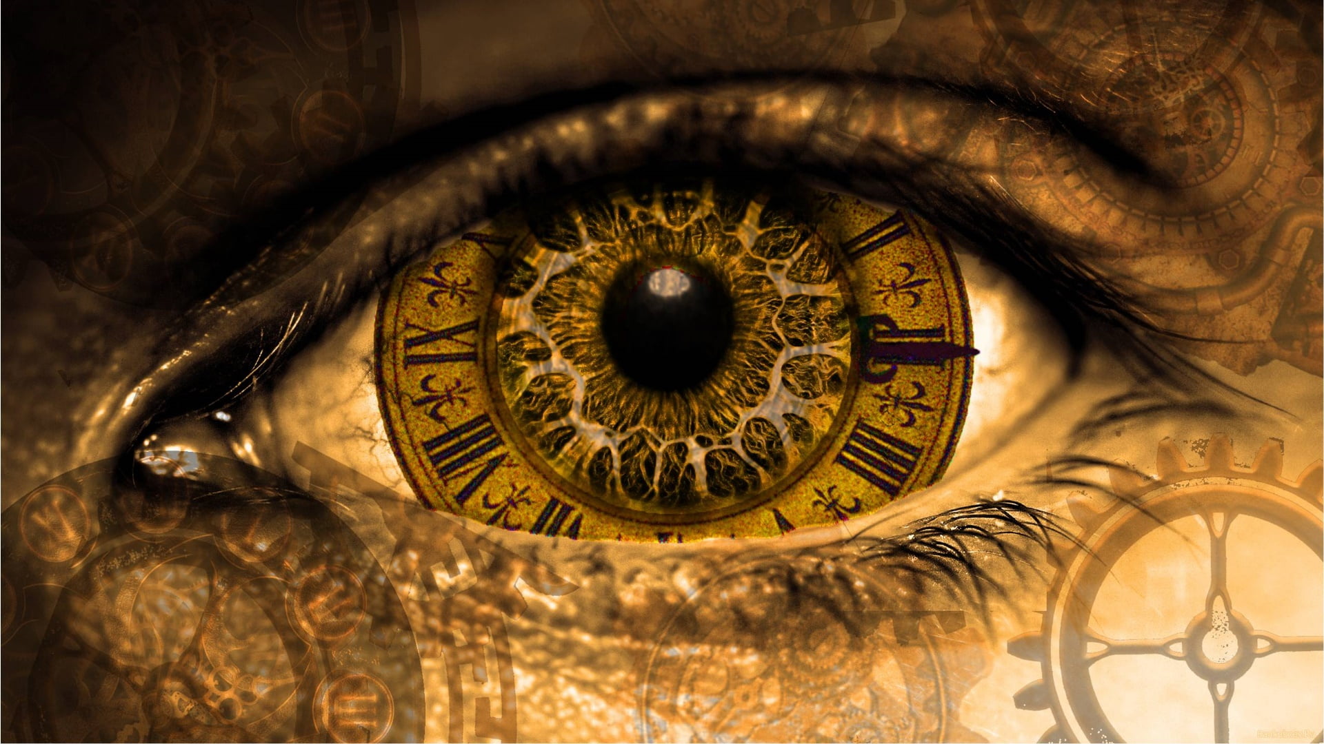 eye, iris, clock, compass, electronic eye, steampunk art, time