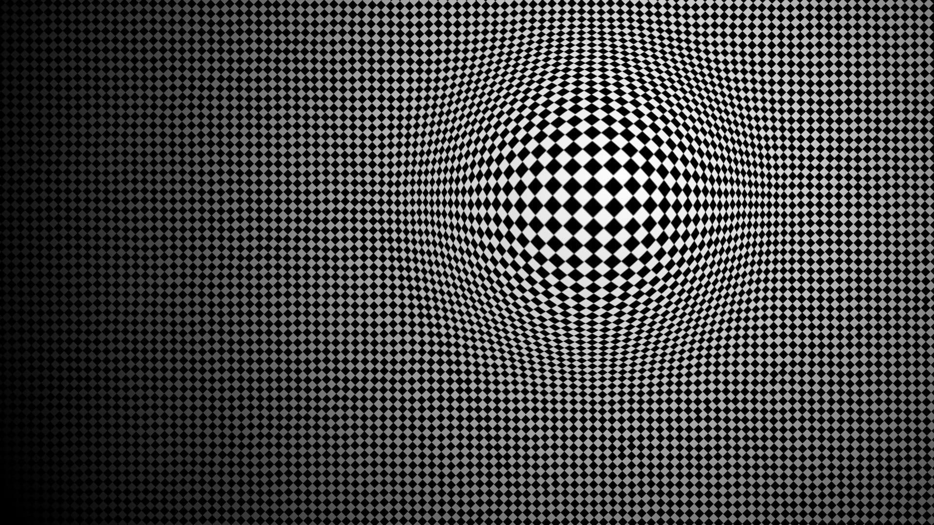 white and black checkered digital wallpaper, abstract, optical illusion