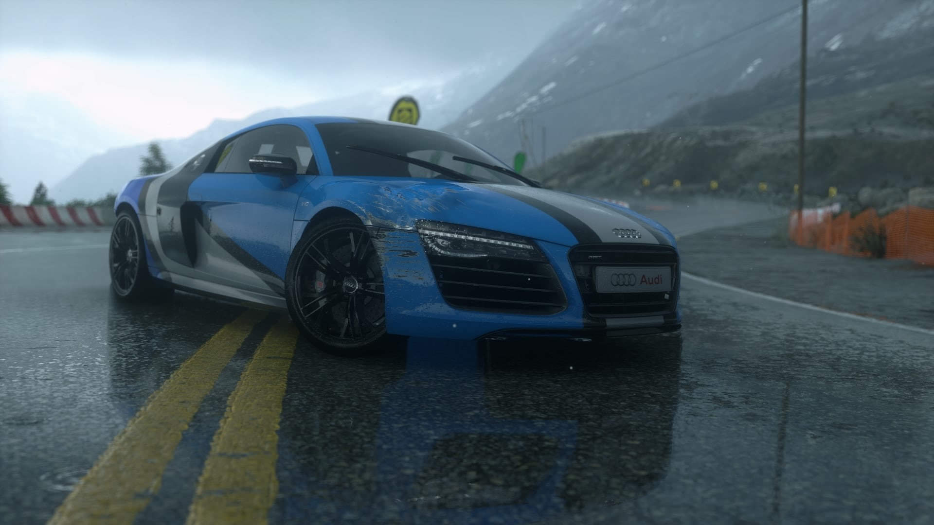 Audi R8, Forza Motorsport 5, mountains, reflection, road, Scratches