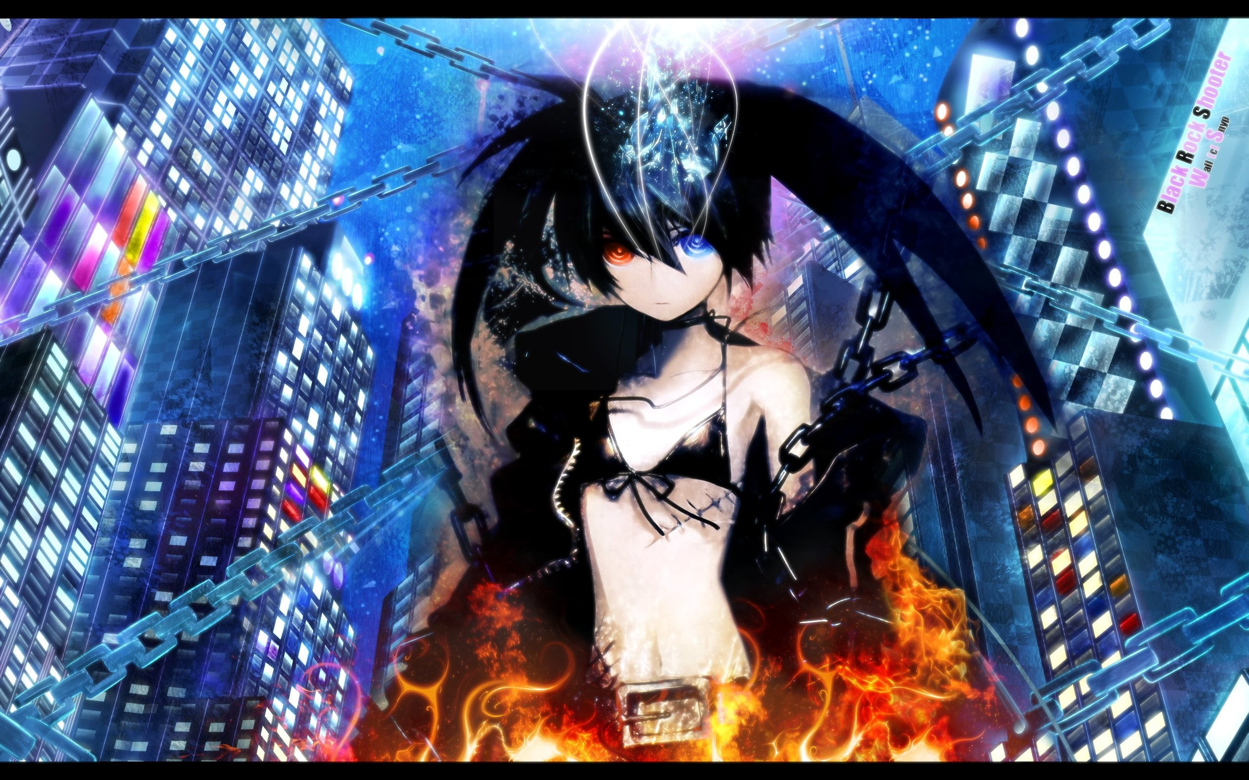 man animated character illustration, Black Rock Shooter, red eyes