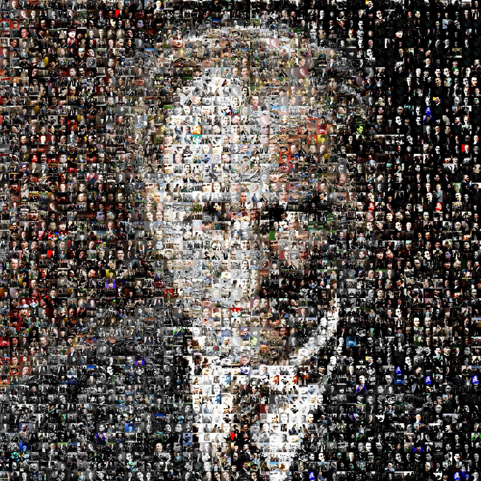 man collage photo, mosaic, Mustafa Kemal Atatürk, crowd, full frame