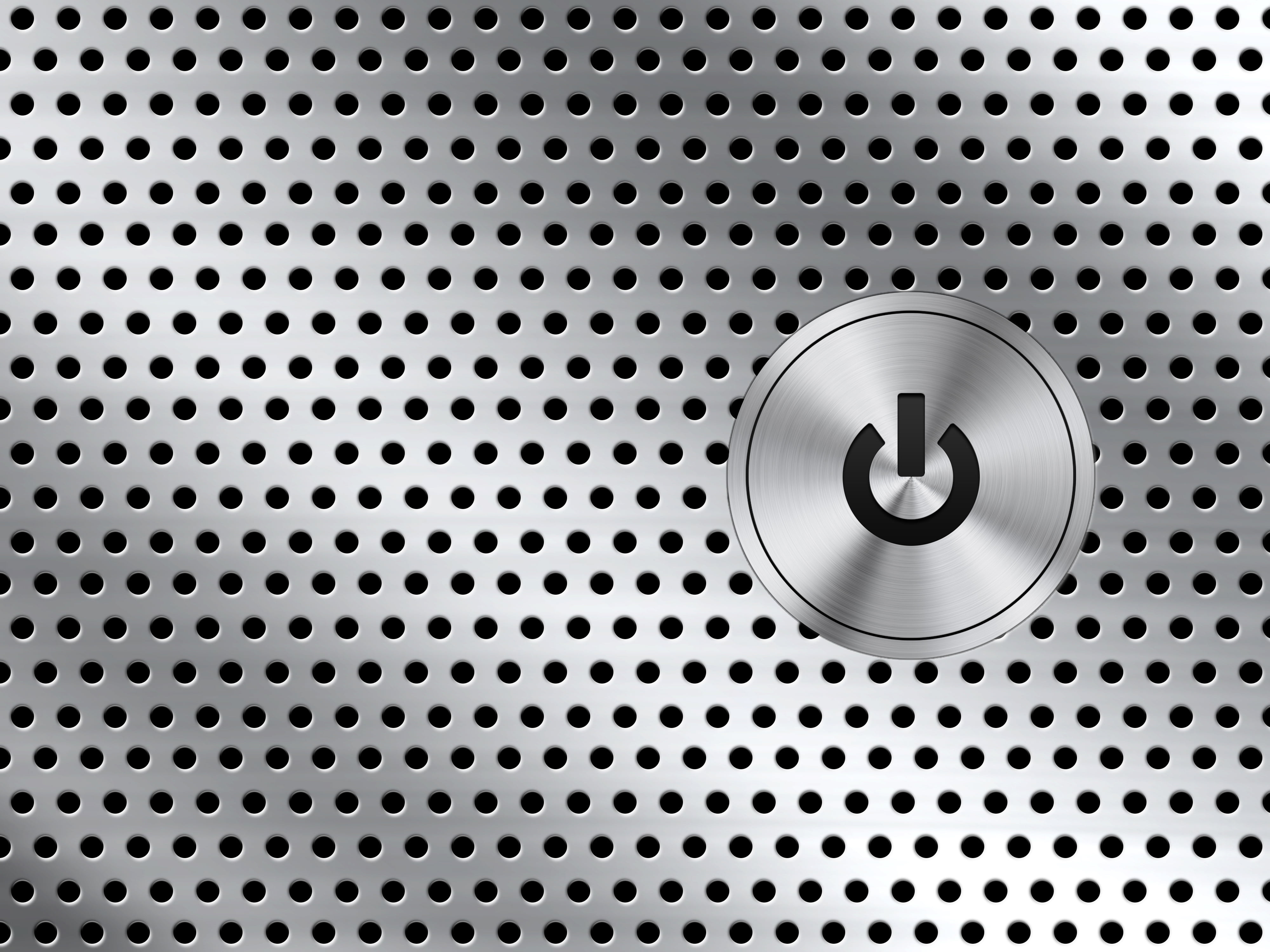 grey power button, metal, holes, metallic, steel, backgrounds