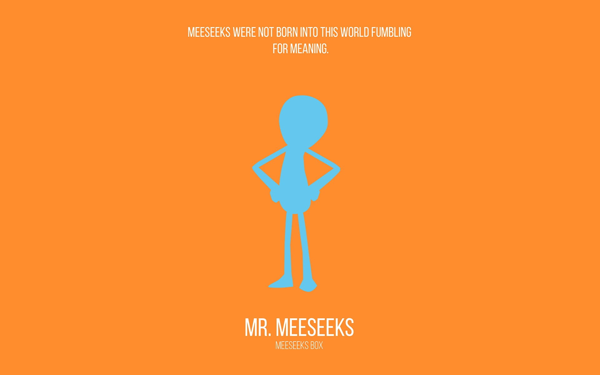 Mr. Meeseeks advertisement, Rick and Morty, minimalism, cartoon