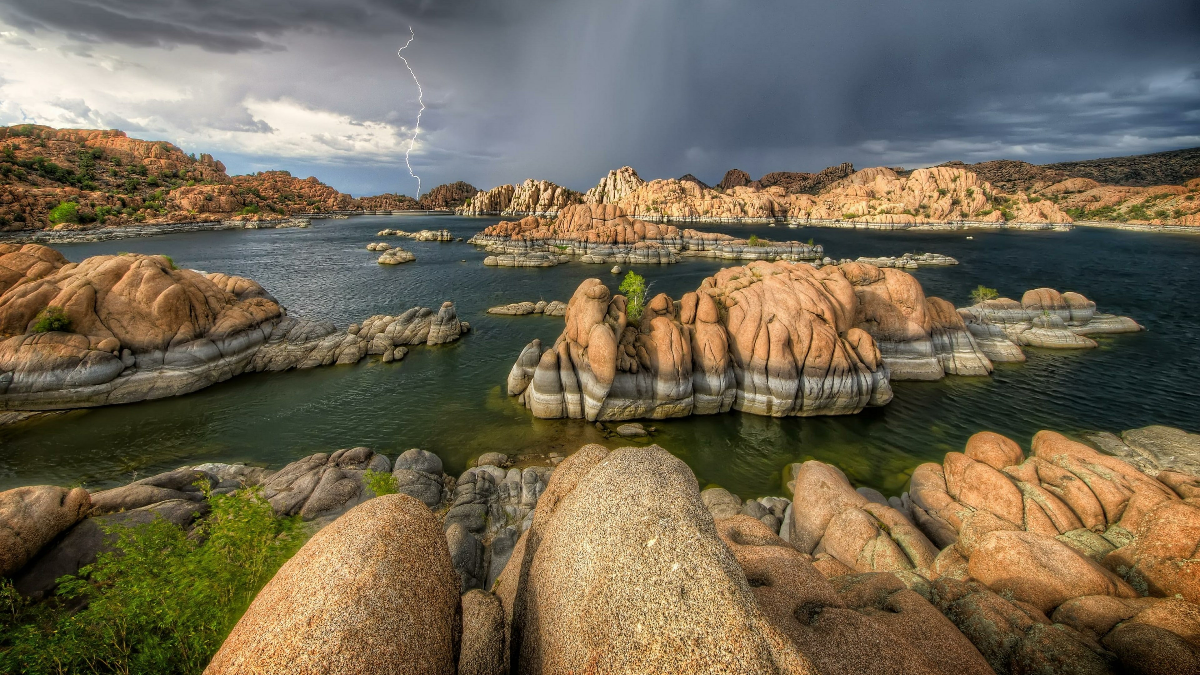 storm, lightning, lake, united states, arizona, prescott, watson lake