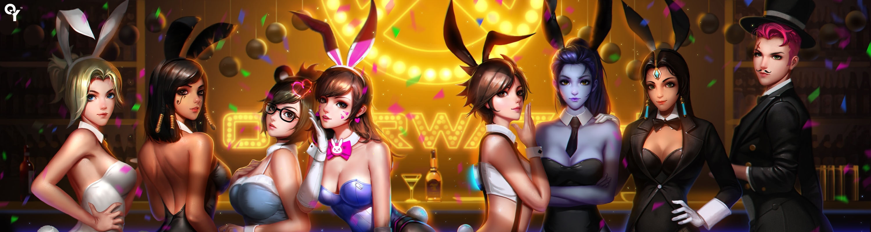 female game character wallpaper, overwatch, bunny costume, d.va