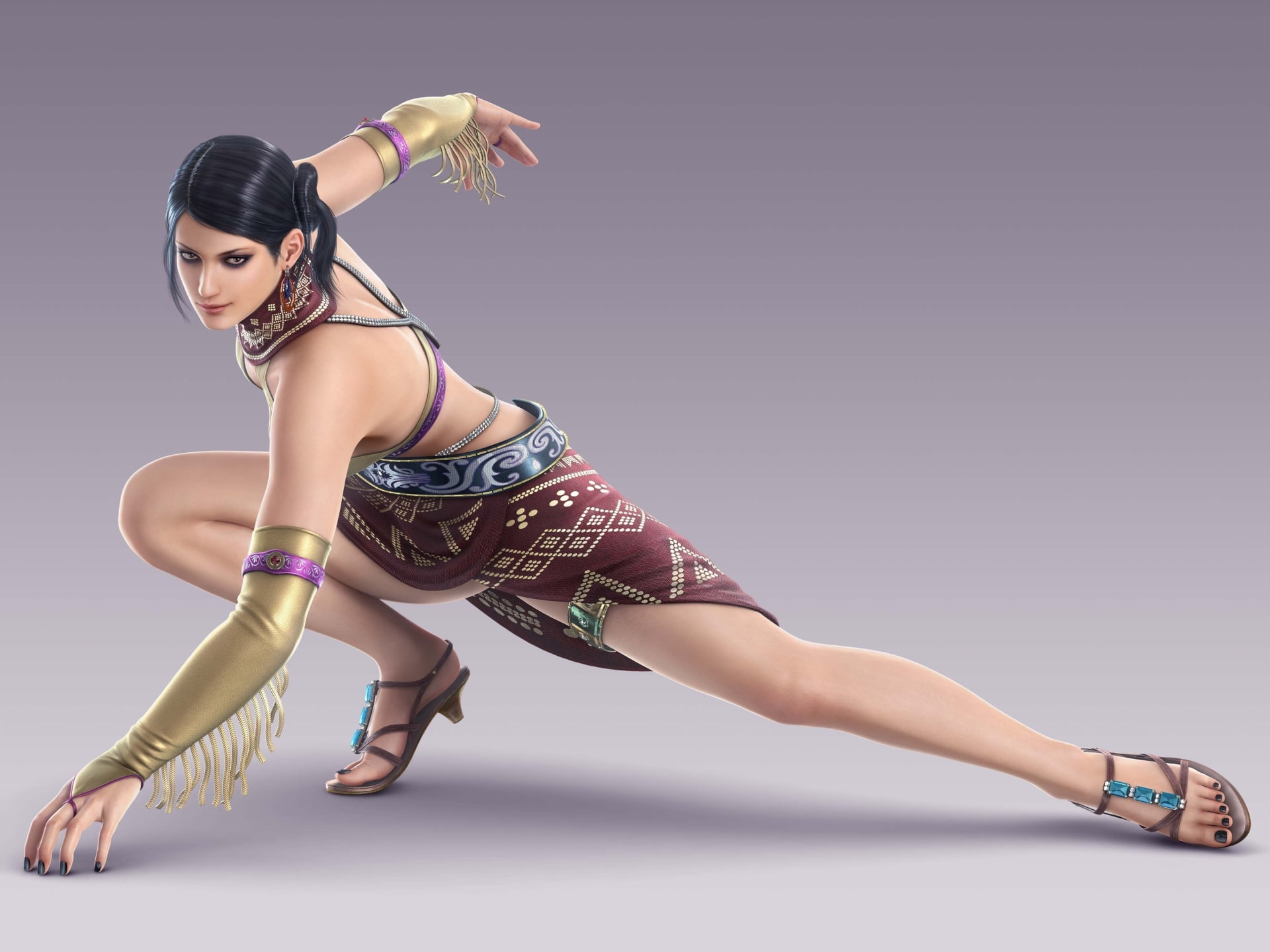 Zafina of Tekken illustration, Glove, High Heels, Skirt, Smile