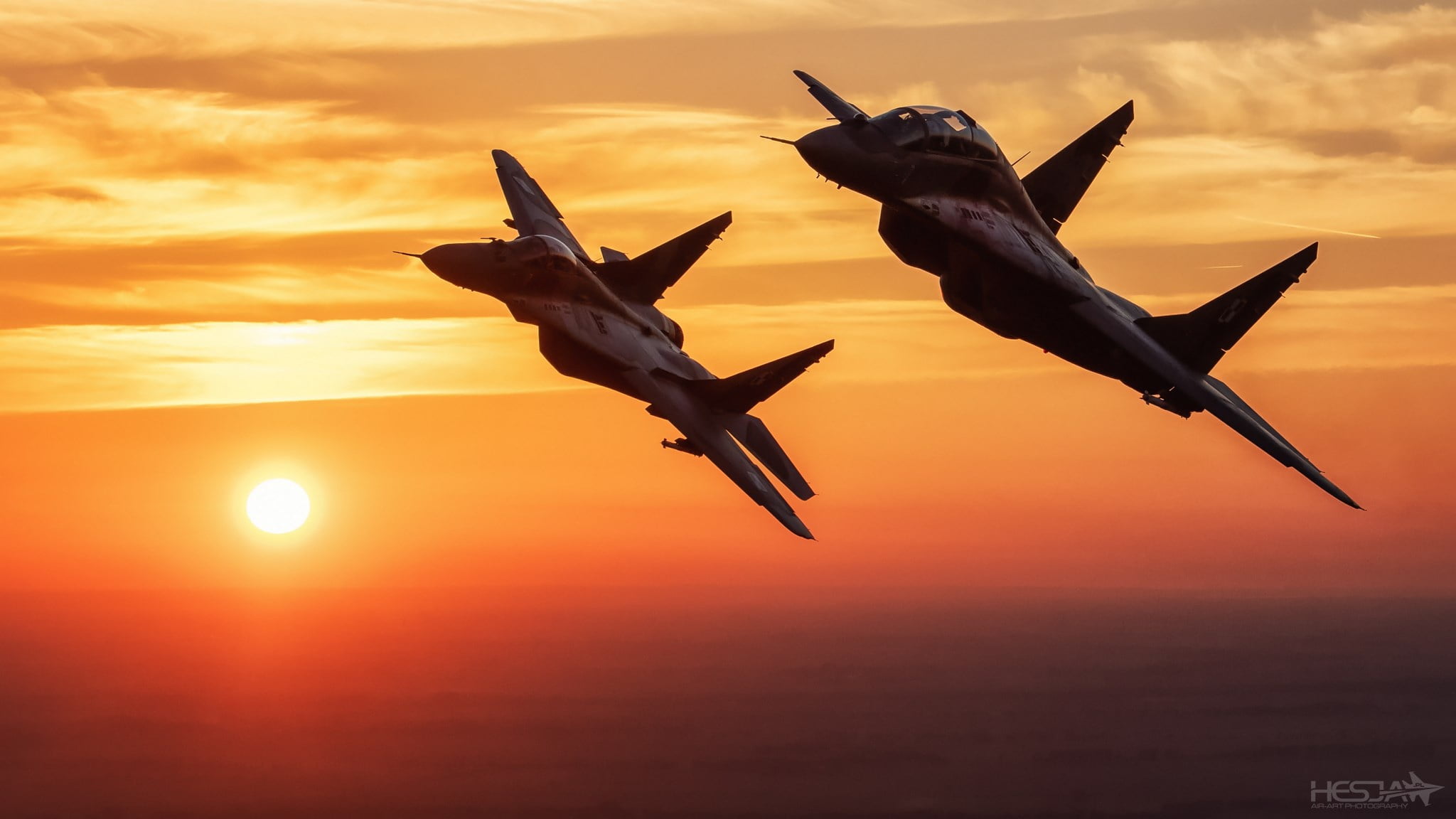 Sunset, The sky, Clouds, Fighter, The MiG-29, Polish air force