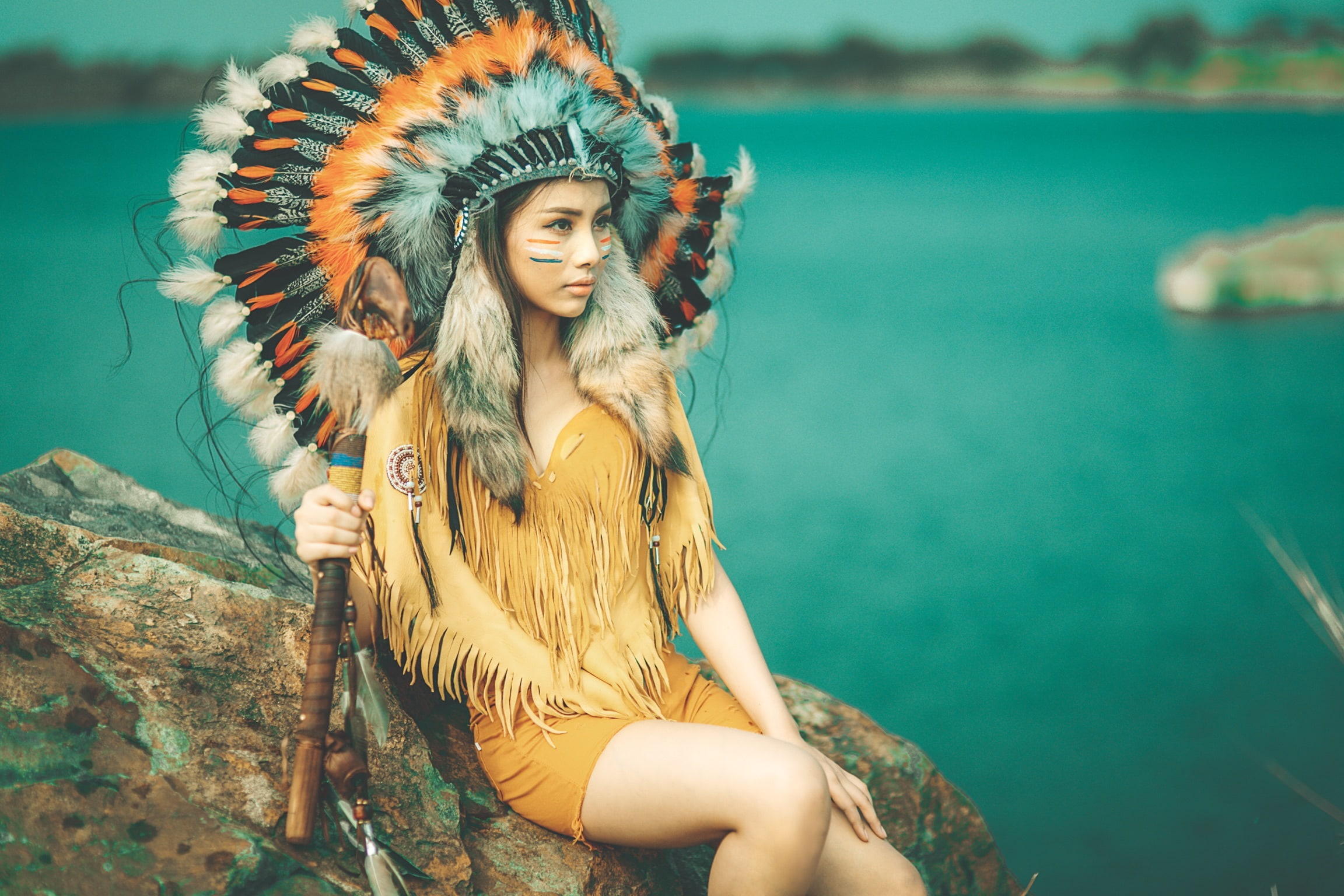 Women, Native American, Asian, Depth Of Field, Feather, Girl