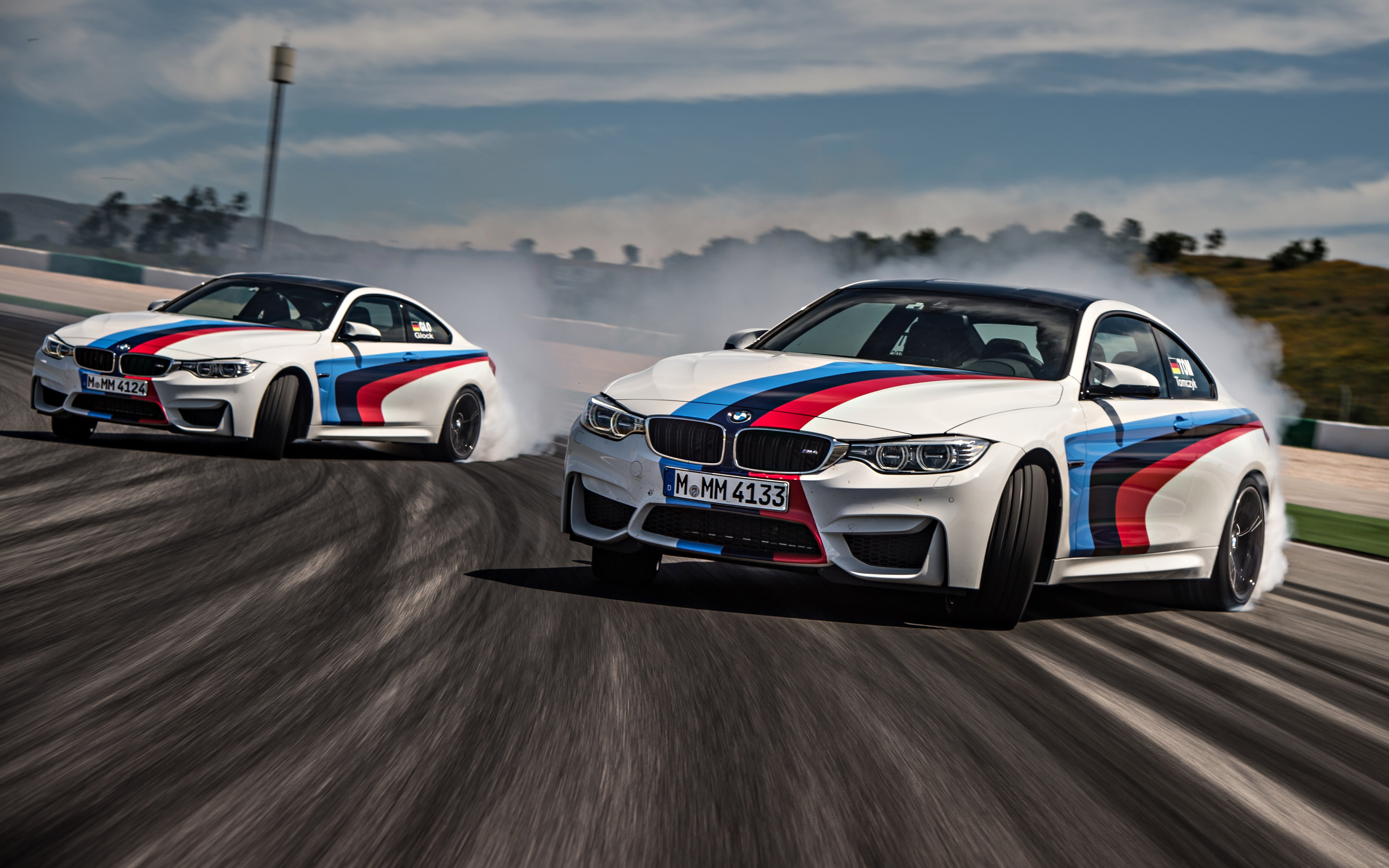 BMW M4, race tracks, Drifting, car, vehicle, motion blur, smoke