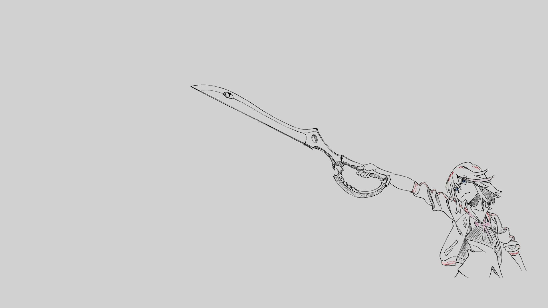 sketched drawing of anime character holding sword, Kill la Kill