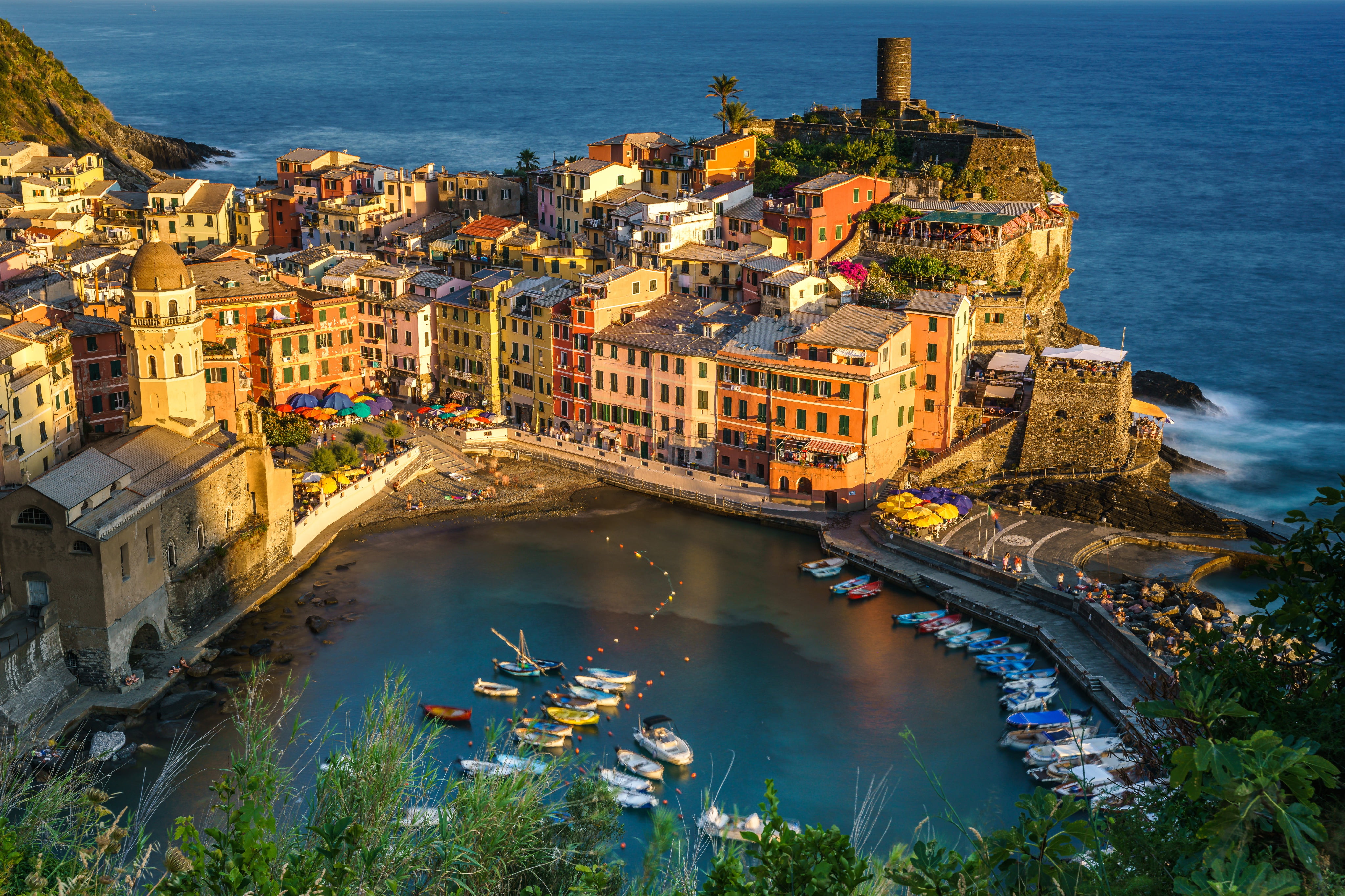 sea, coast, building, home, boats, Italy, The Ligurian sea