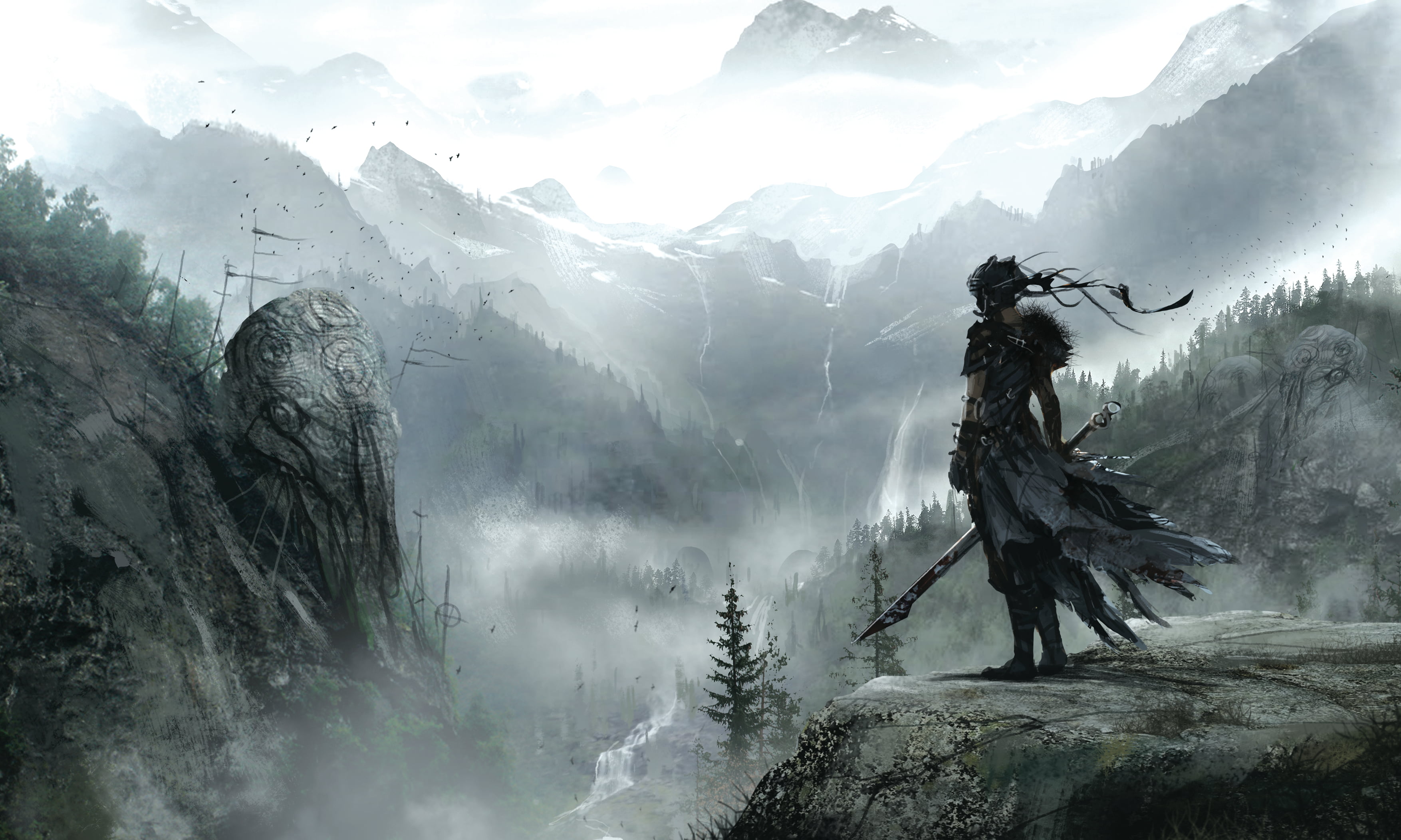 Free Download | HD Wallpaper: Swordsman Standing On Cliff Digital ...