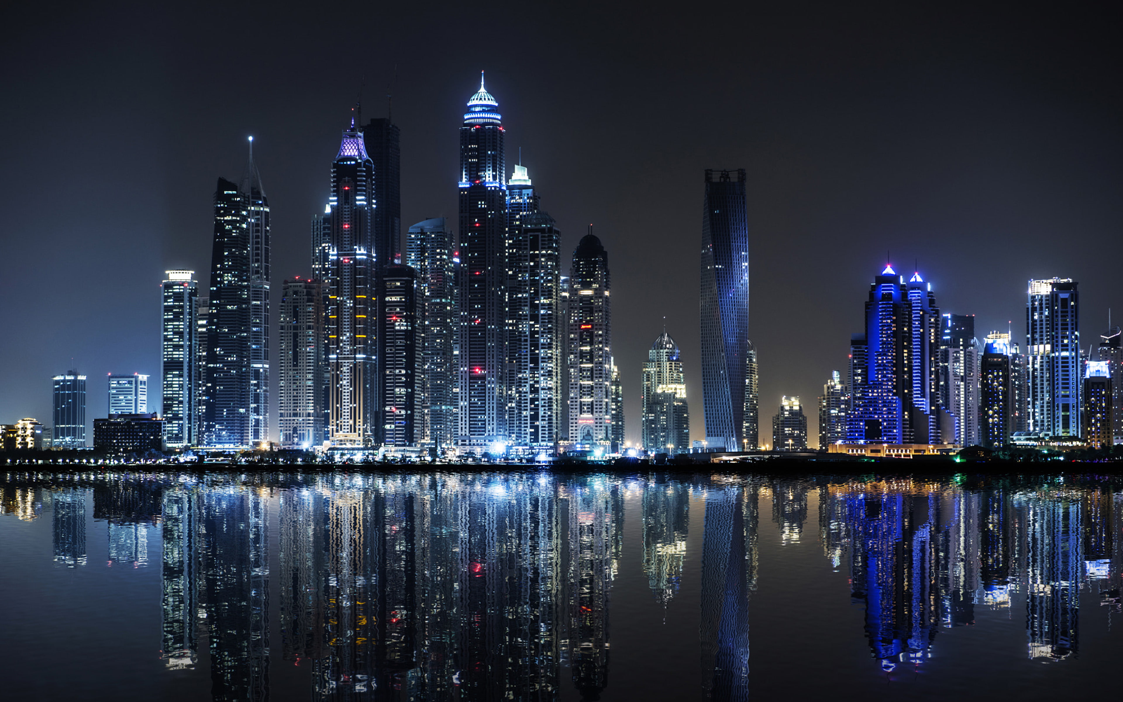 Dubai Night Photo Taken From The Palm Island Jumeirah United Arab Emirates Hd Desktop Wallpaper For Your Computer 3840×2400