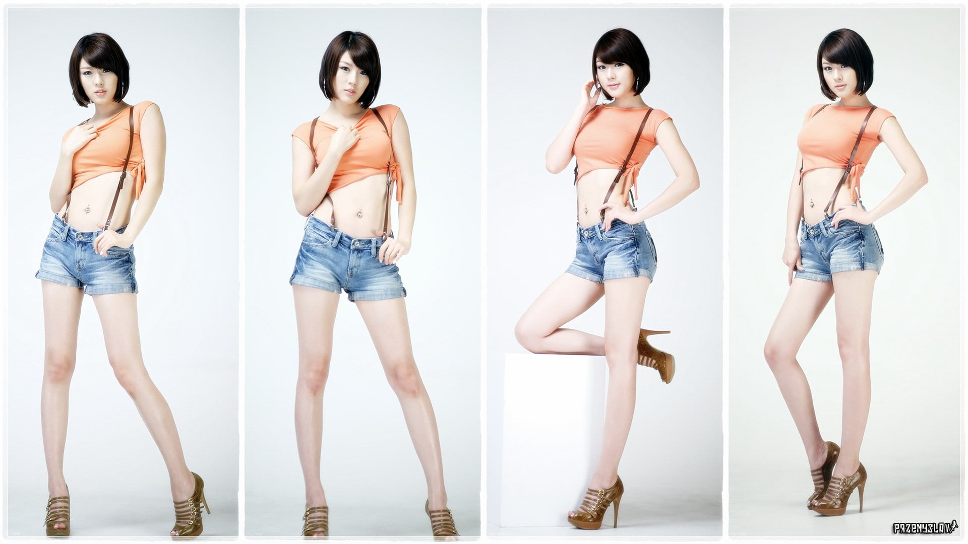 hwang mi hee asian women brunette model jean shorts, young adult