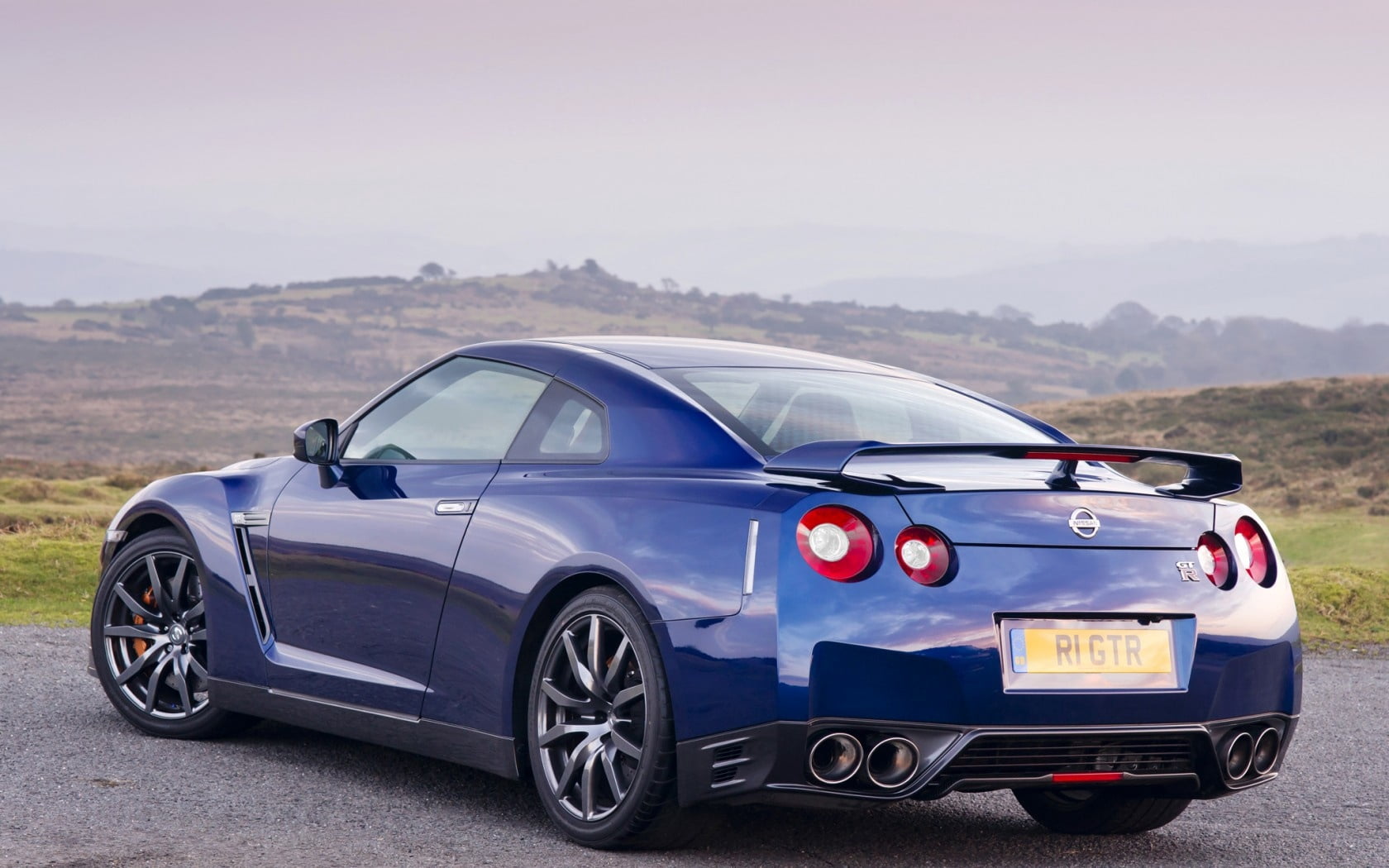 blue Nissan GT-R R35 coupe, wheels, exhaust, sky, car, land Vehicle