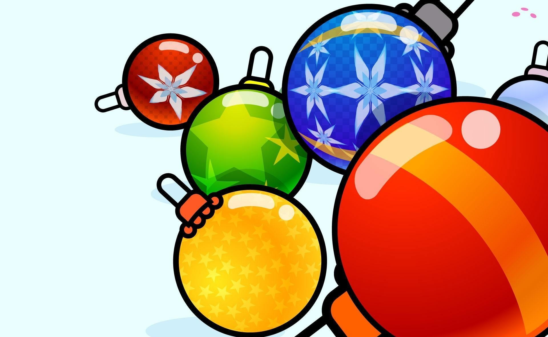 five assorted-color Christmas baubles illustraiton, christmas decorations