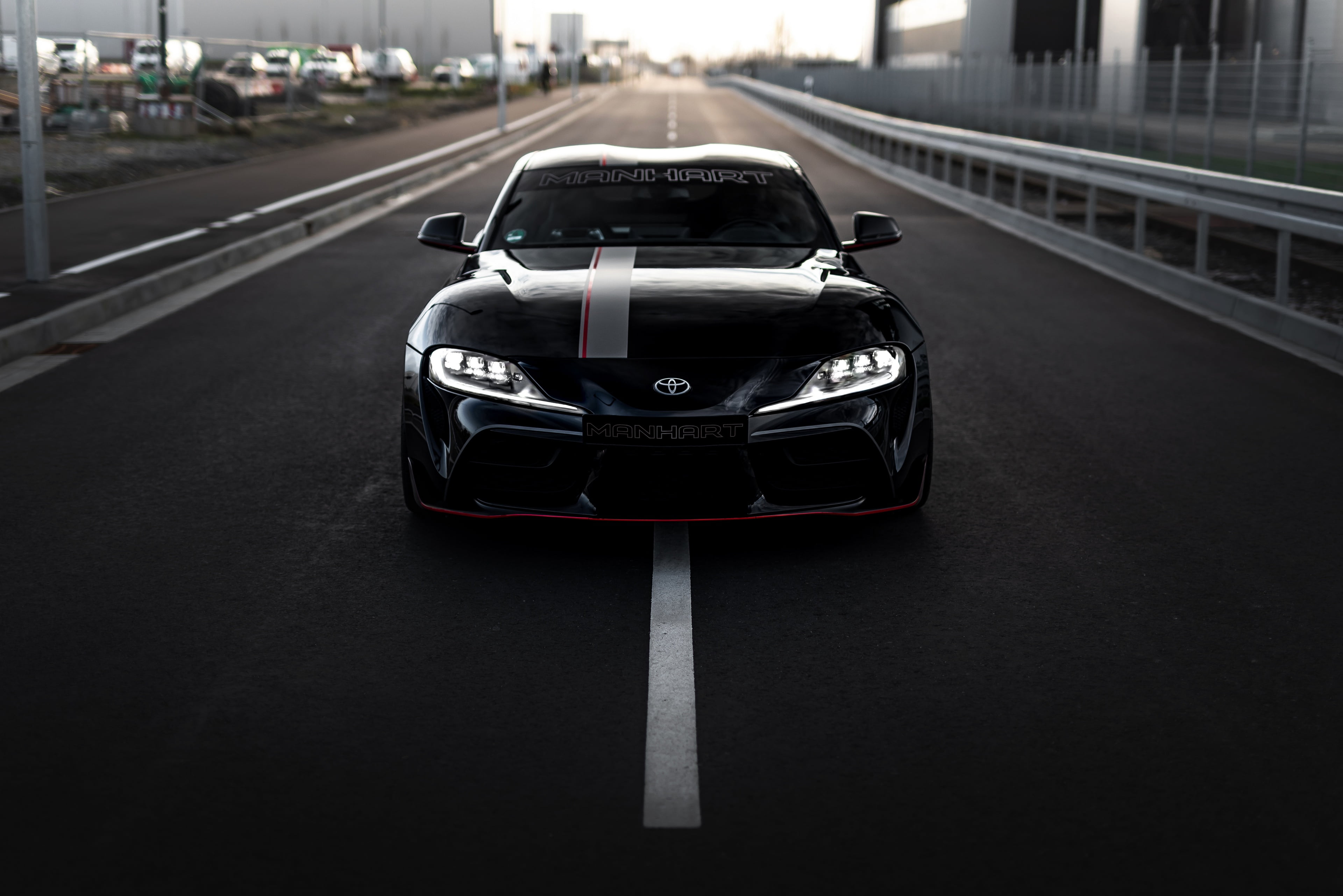 road, asphalt, markup, black, street, coupe, Toyota, front view