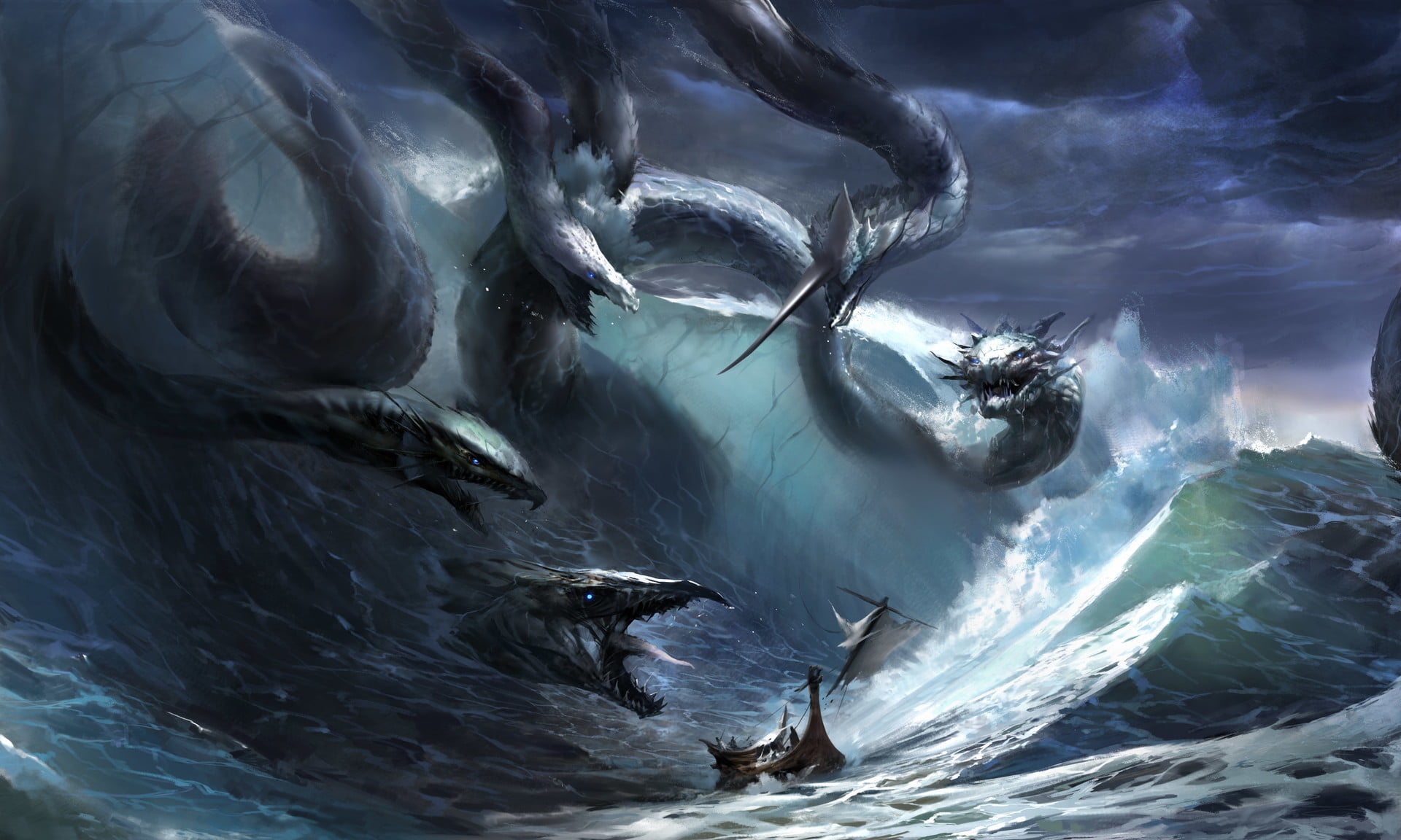 wave, storm, fantasy, the ocean, danger, ship, the situation