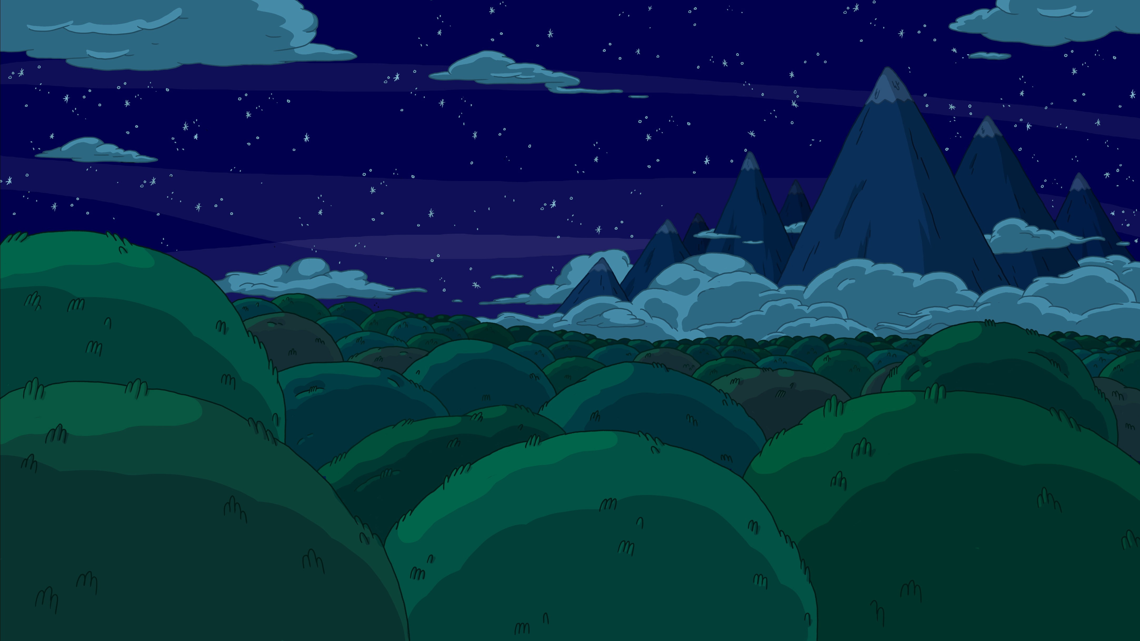 Adventure Time, cartoon, night, green color, sky, nature, no people