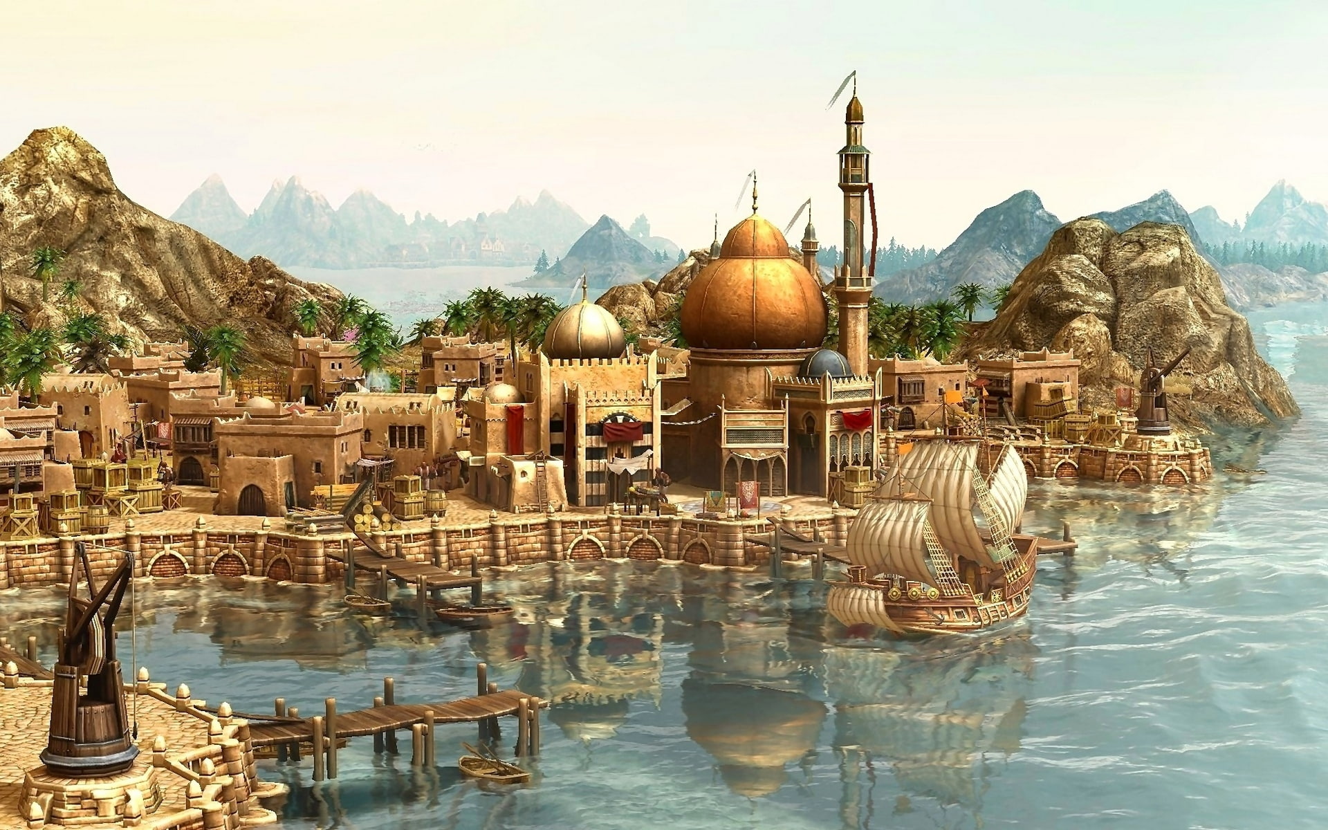 city, the city, ship, port, journey, Anno 1404, arrival, game wallpapers