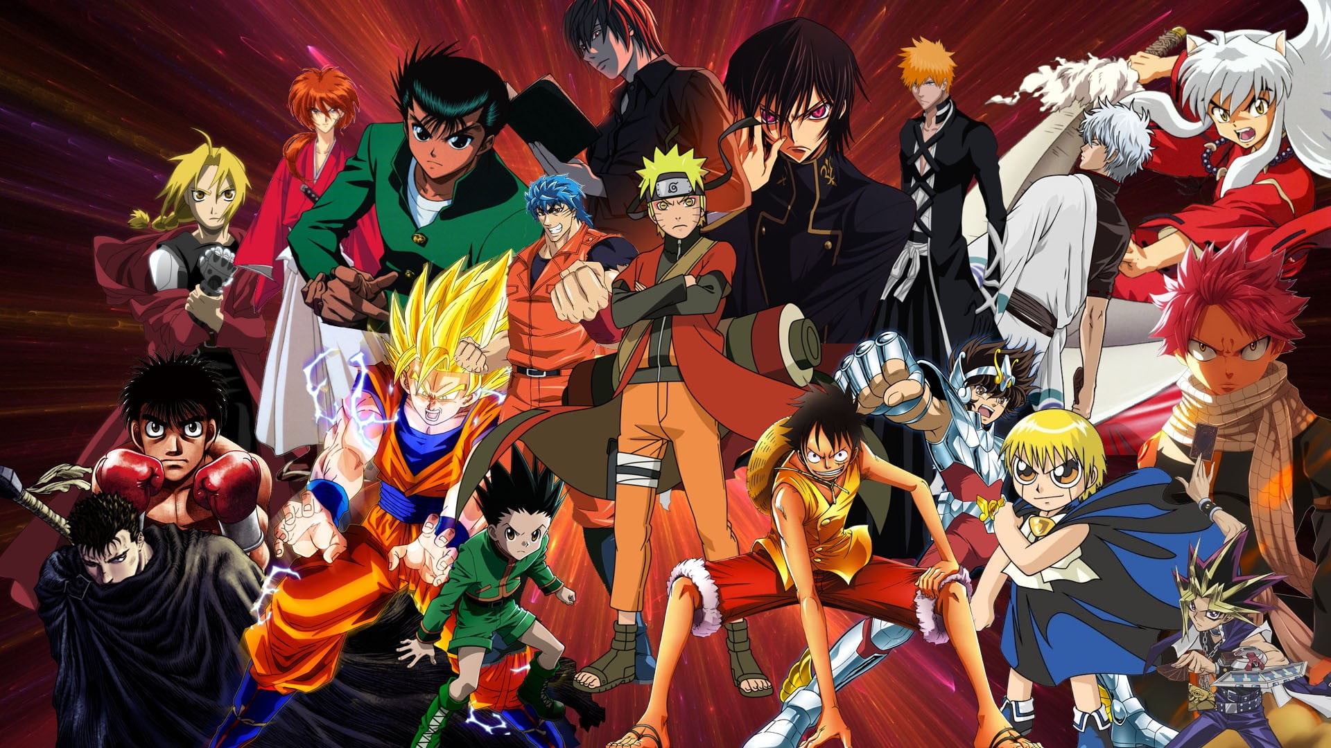 anime collage wallpaper, Naruto Shippuuden, Shonen Jump, Monkey D. Luffy